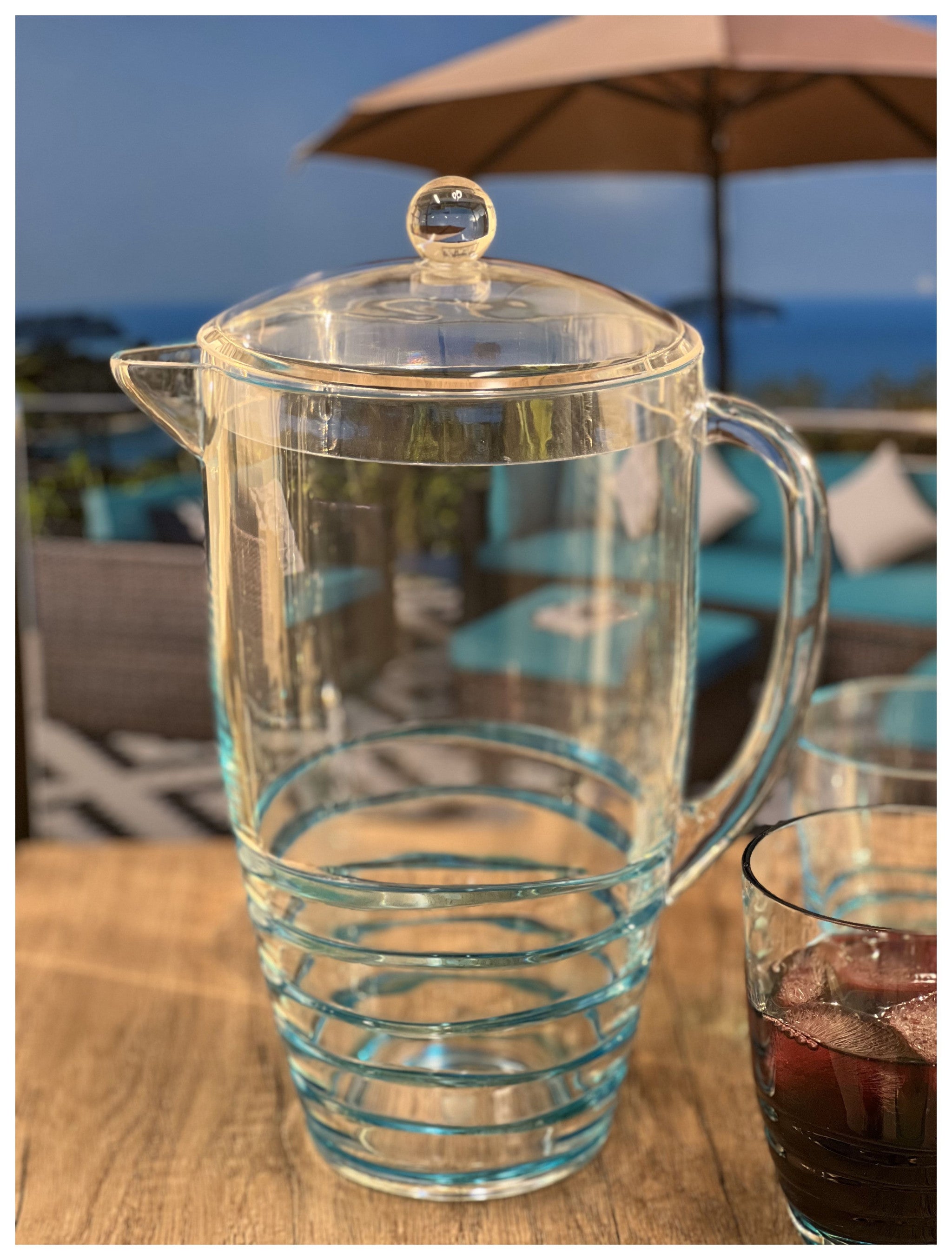 2.5 Quart Clear and Blue Swirl Acrylic Pitcher