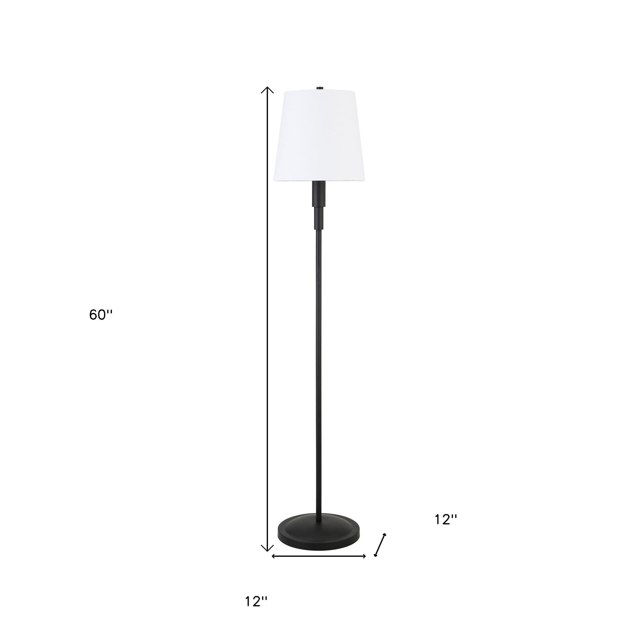 60" Black Traditional Shaped Floor Lamp With White Frosted Glass Drum Shade