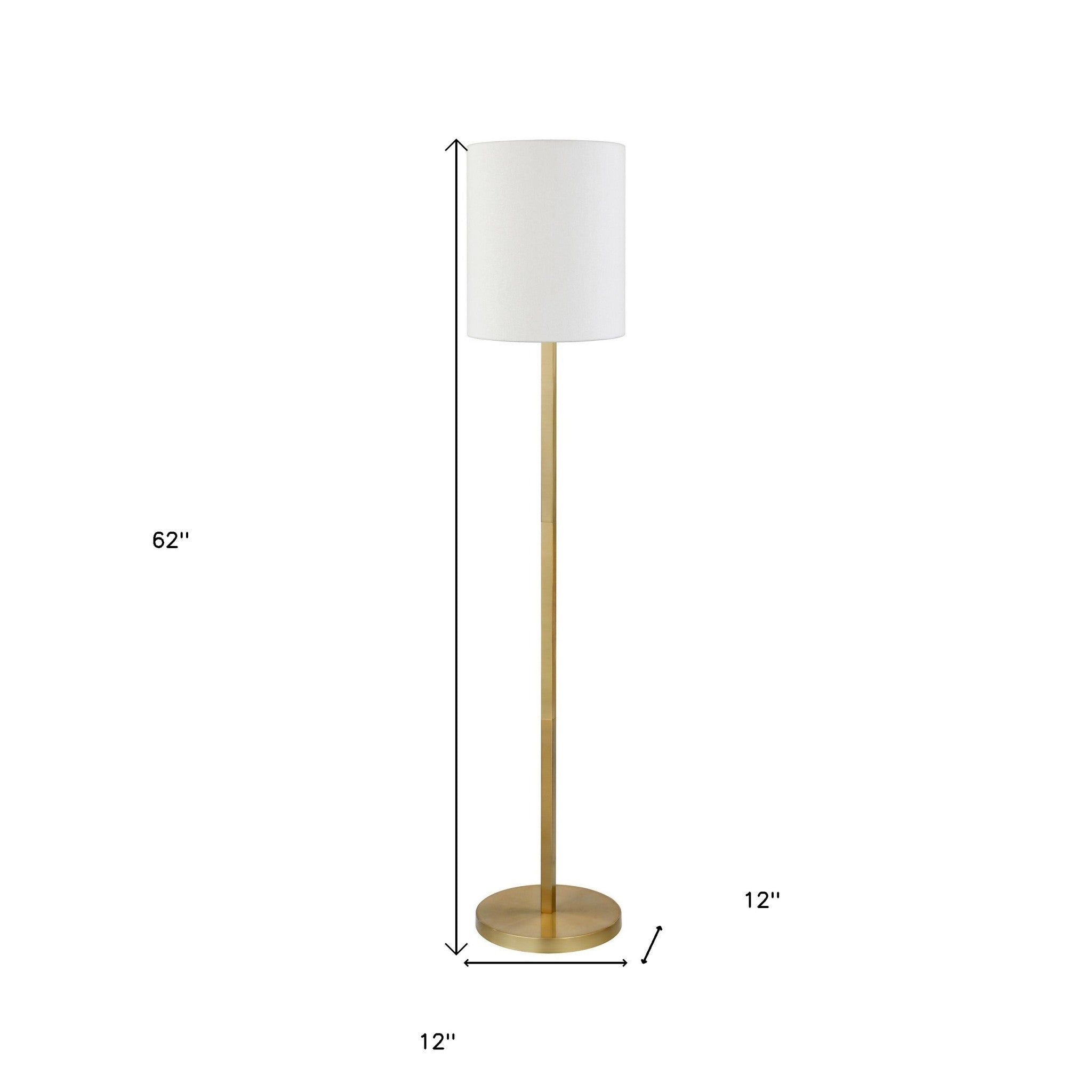 62" Brass Traditional Shaped Floor Lamp With White Frosted Glass Drum Shade