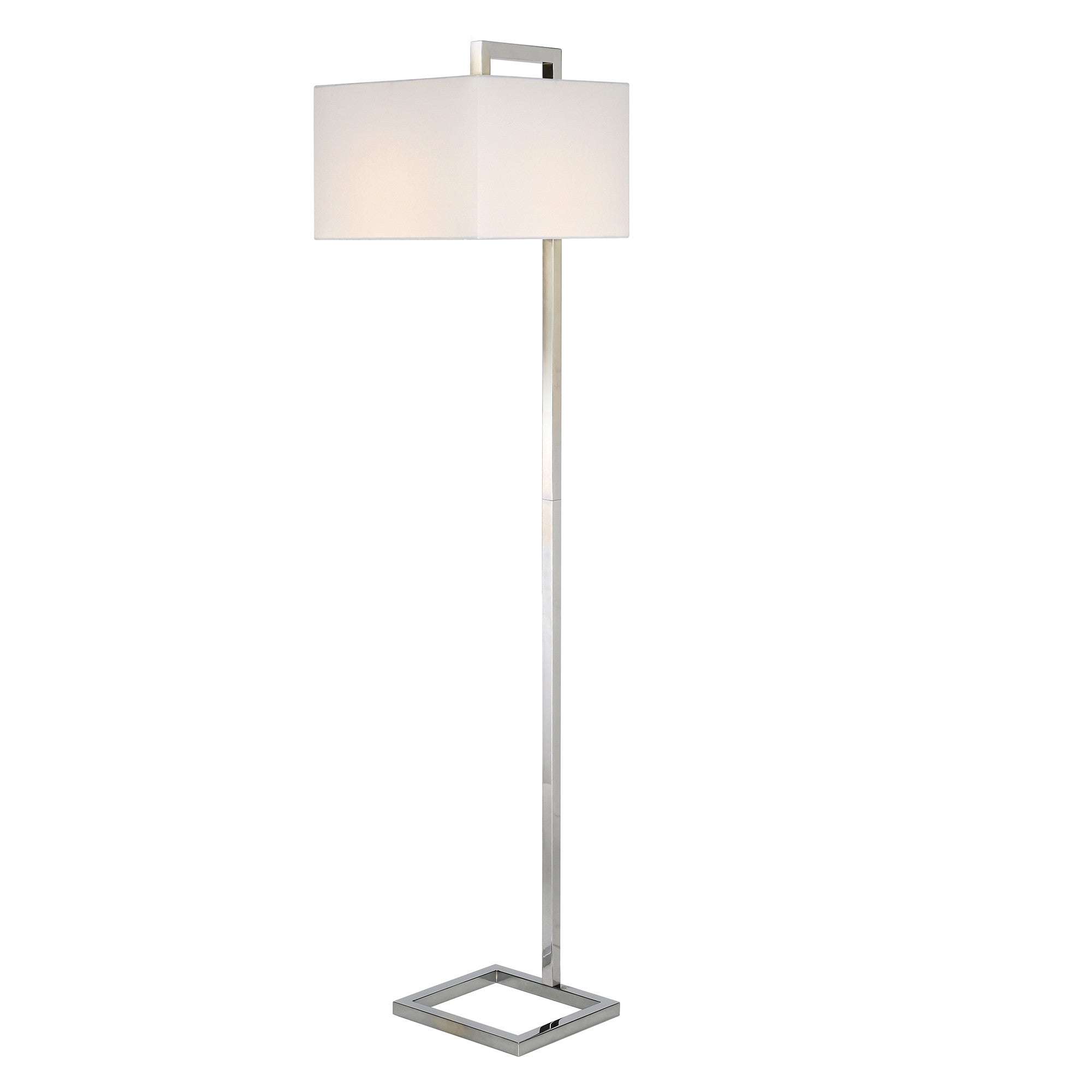 68" Nickel Traditional Shaped Floor Lamp With White Frosted Glass Rectangular Shade