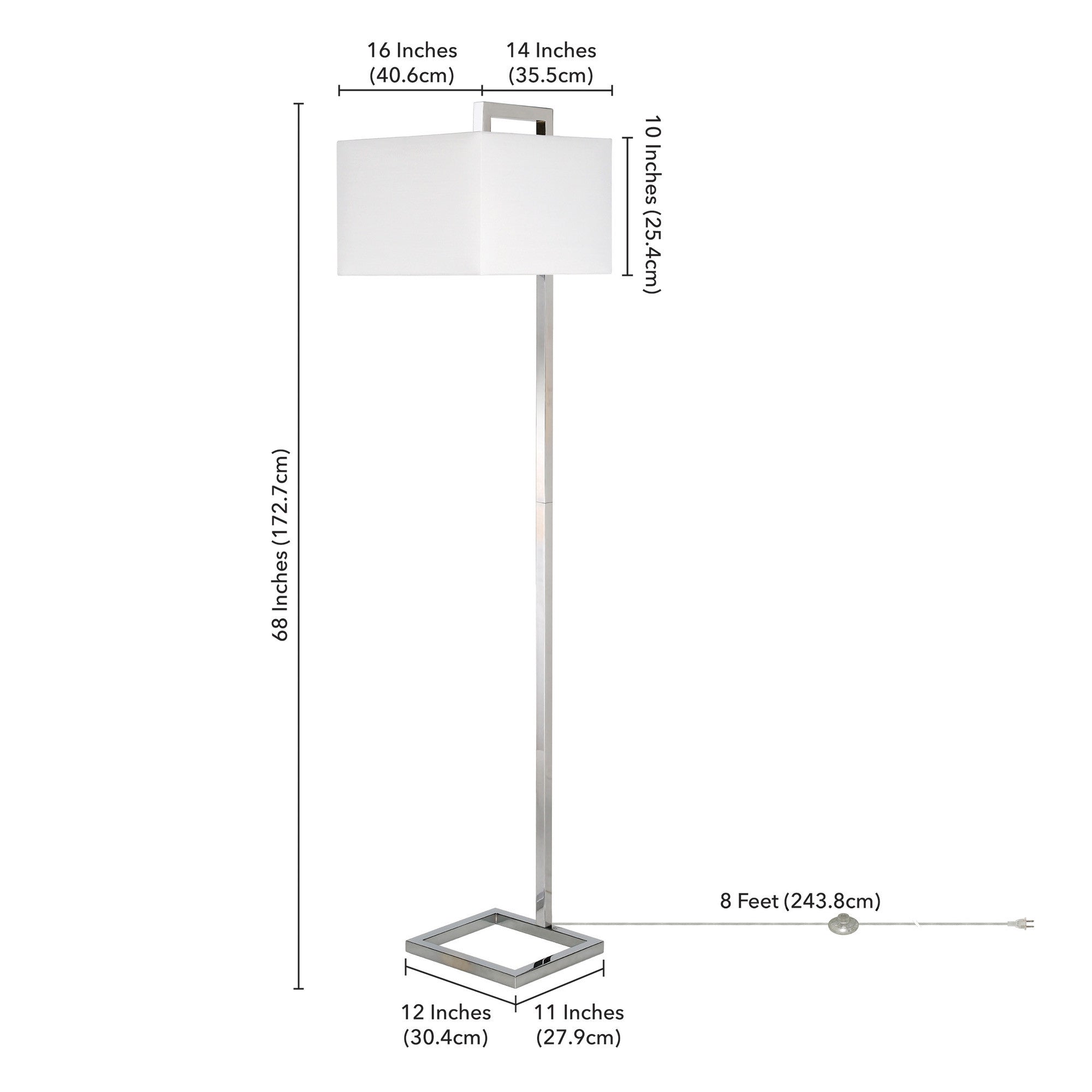 68" Nickel Traditional Shaped Floor Lamp With White Frosted Glass Rectangular Shade