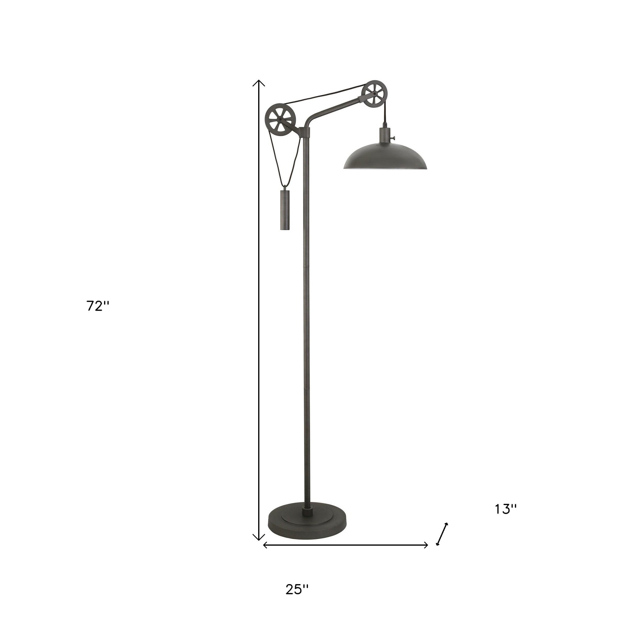 72" Steel Reading Floor Lamp With Silver Dome Shade