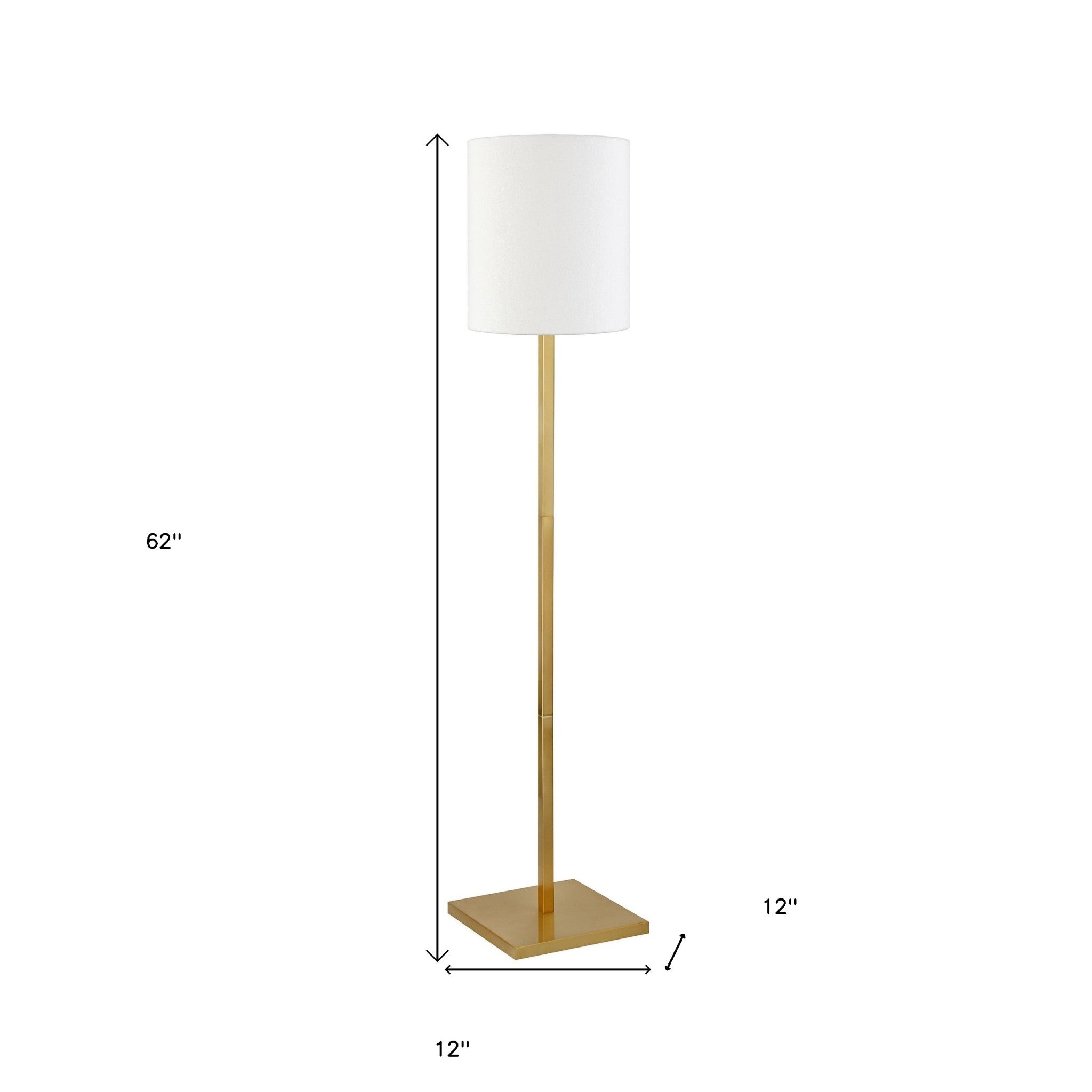 62" Brass Traditional Shaped Floor Lamp With White Frosted Glass Drum Shade