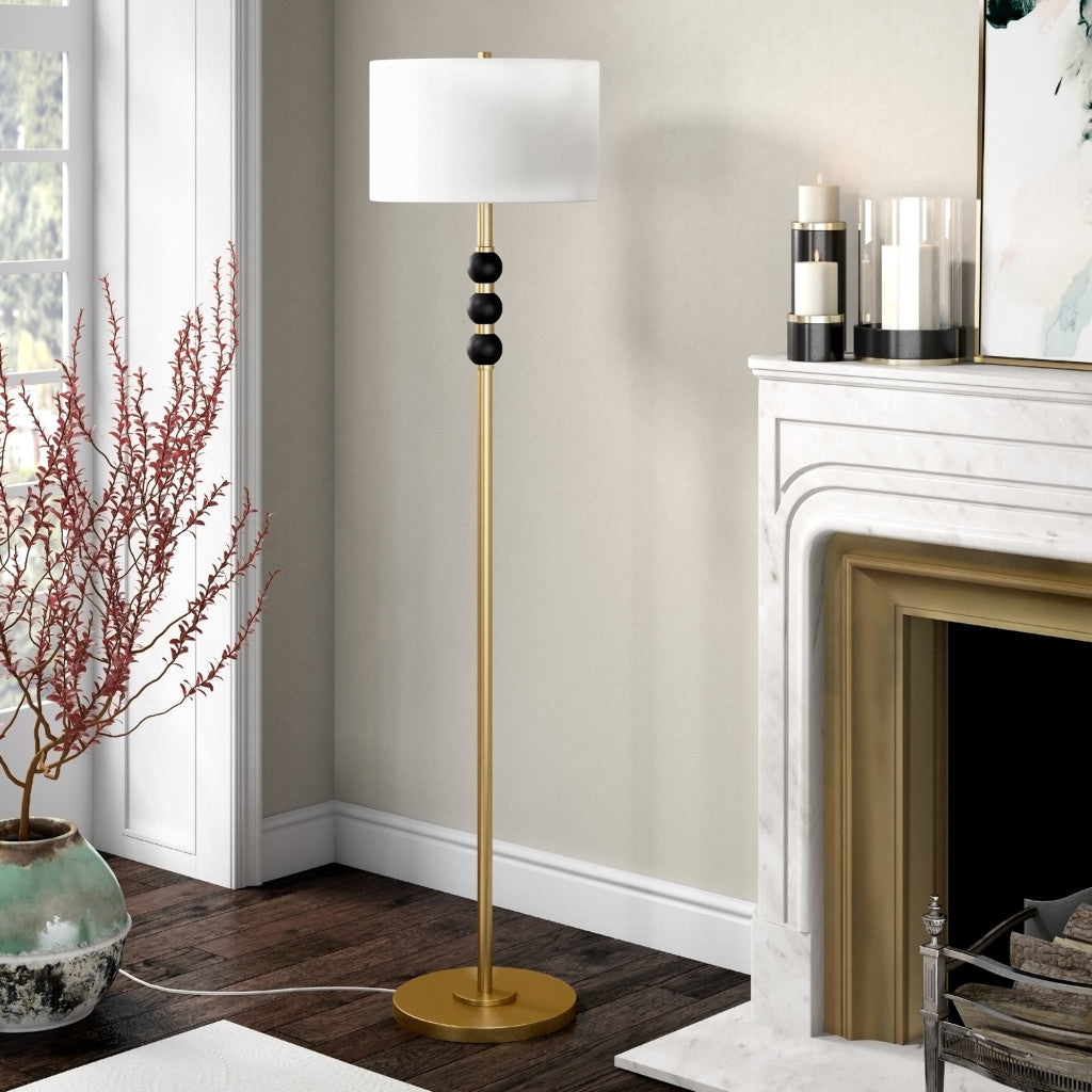 62" Black Traditional Shaped Floor Lamp With White Frosted Glass Drum Shade