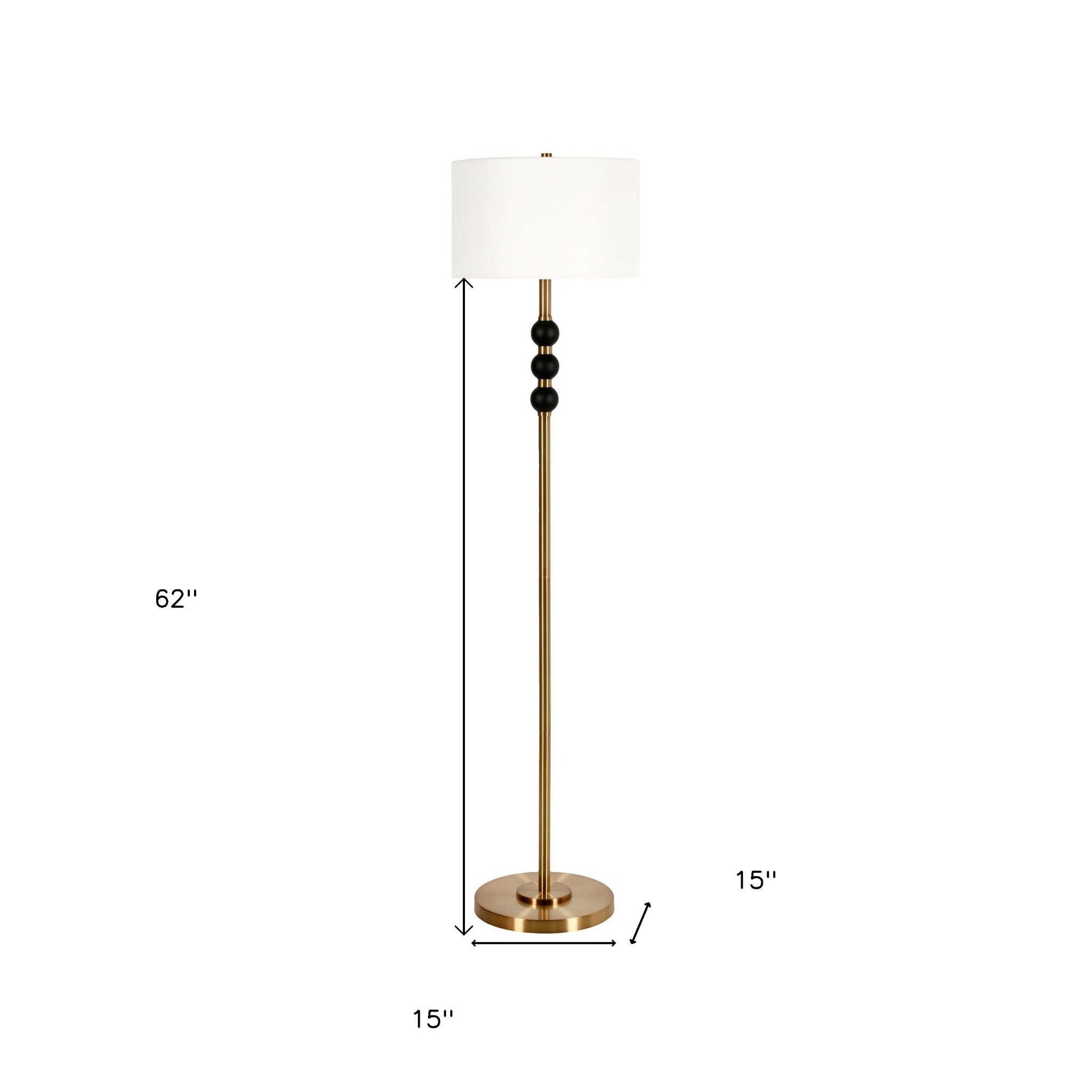 62" Black Traditional Shaped Floor Lamp With White Frosted Glass Drum Shade