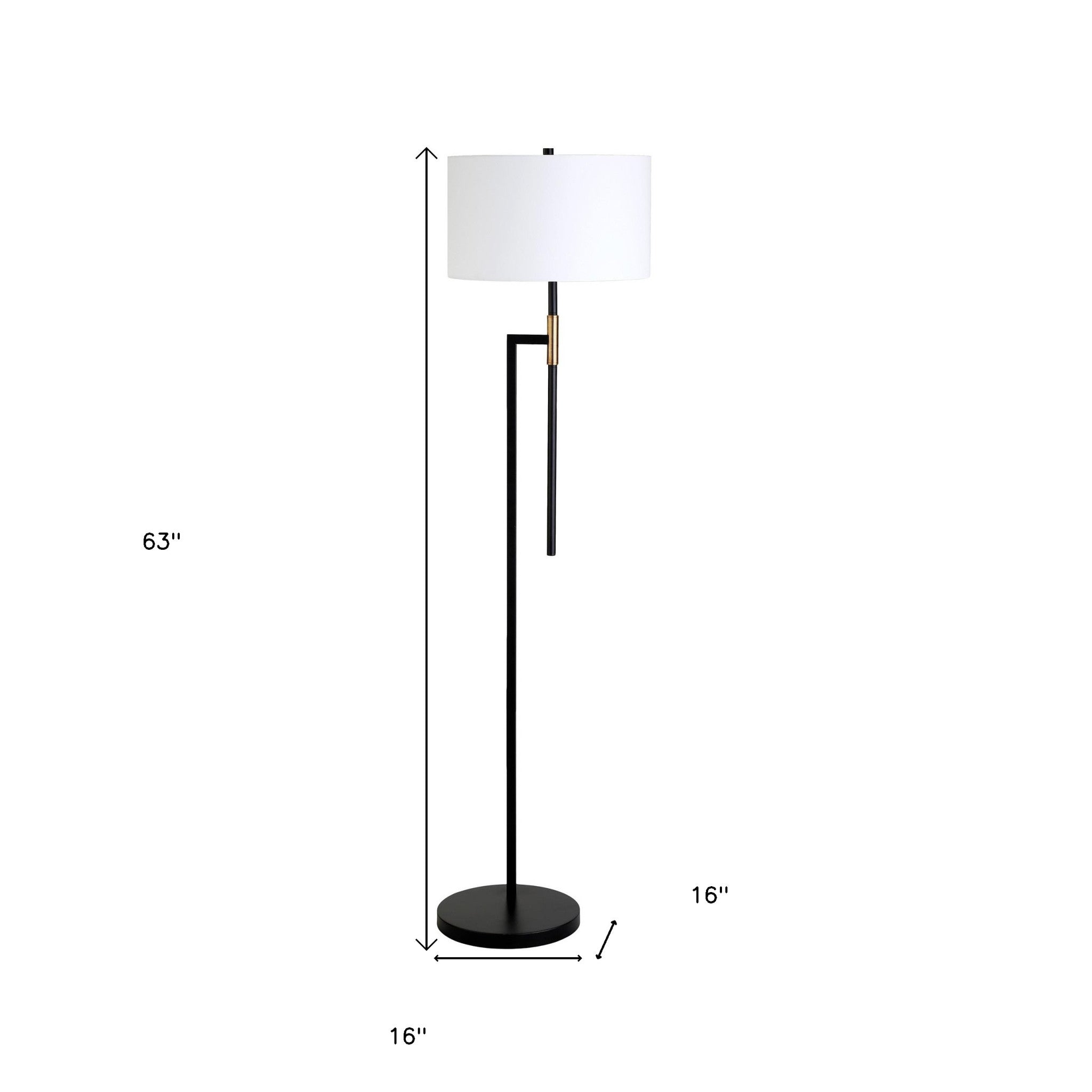 63" Black Traditional Shaped Floor Lamp With White Frosted Glass Drum Shade