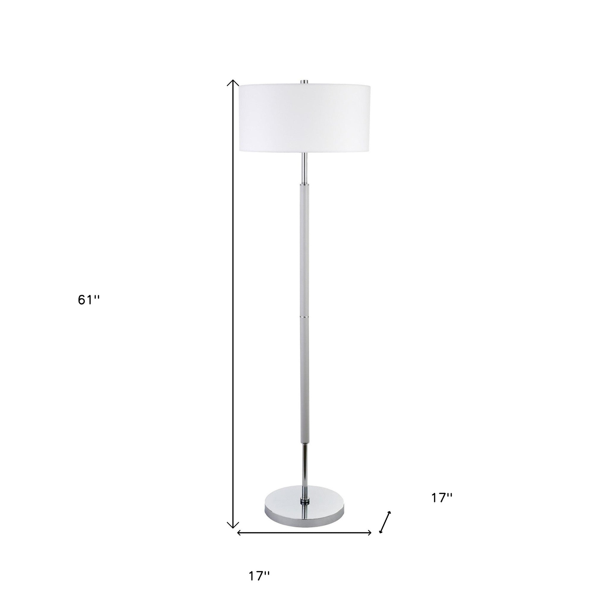 61" Nickel Two Light Traditional Shaped Floor Lamp With White Frosted Glass Drum Shade