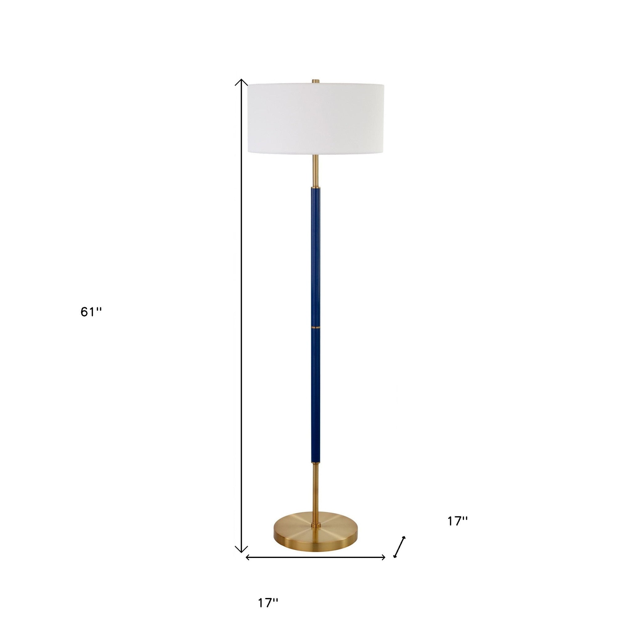 61" Brass Two Light Traditional Shaped Floor Lamp With White Frosted Glass Drum Shade