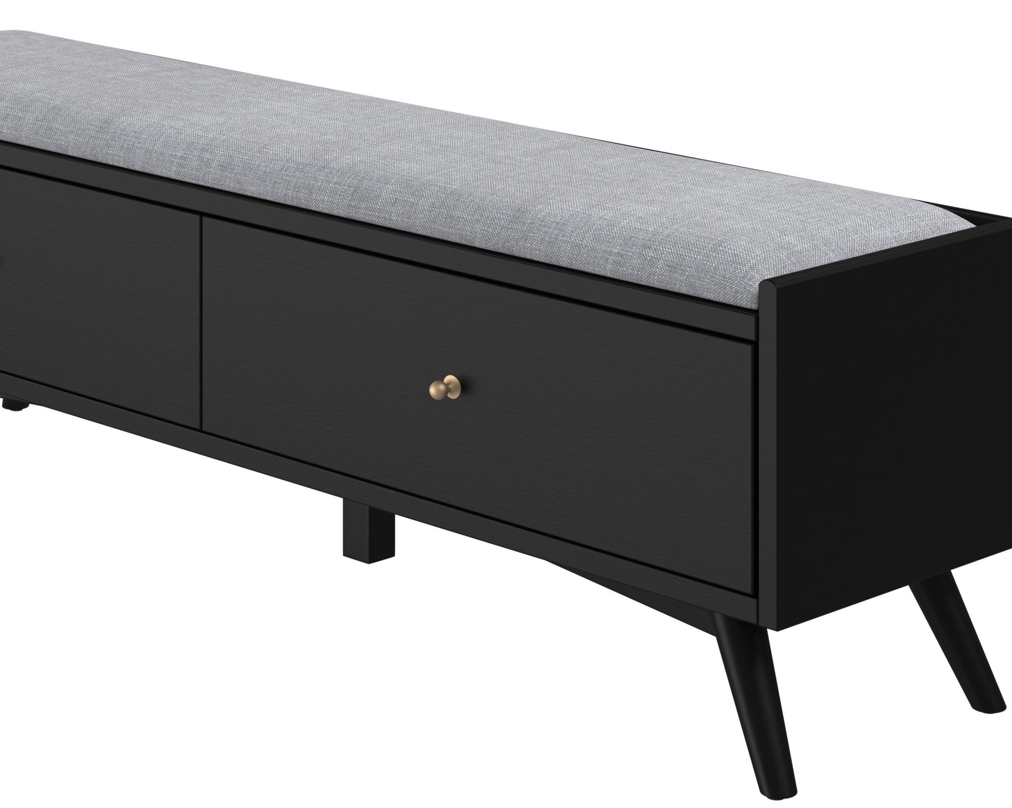 59" Gray And Black Upholstered Polyester Blend Solid Wood Bench With Drawers