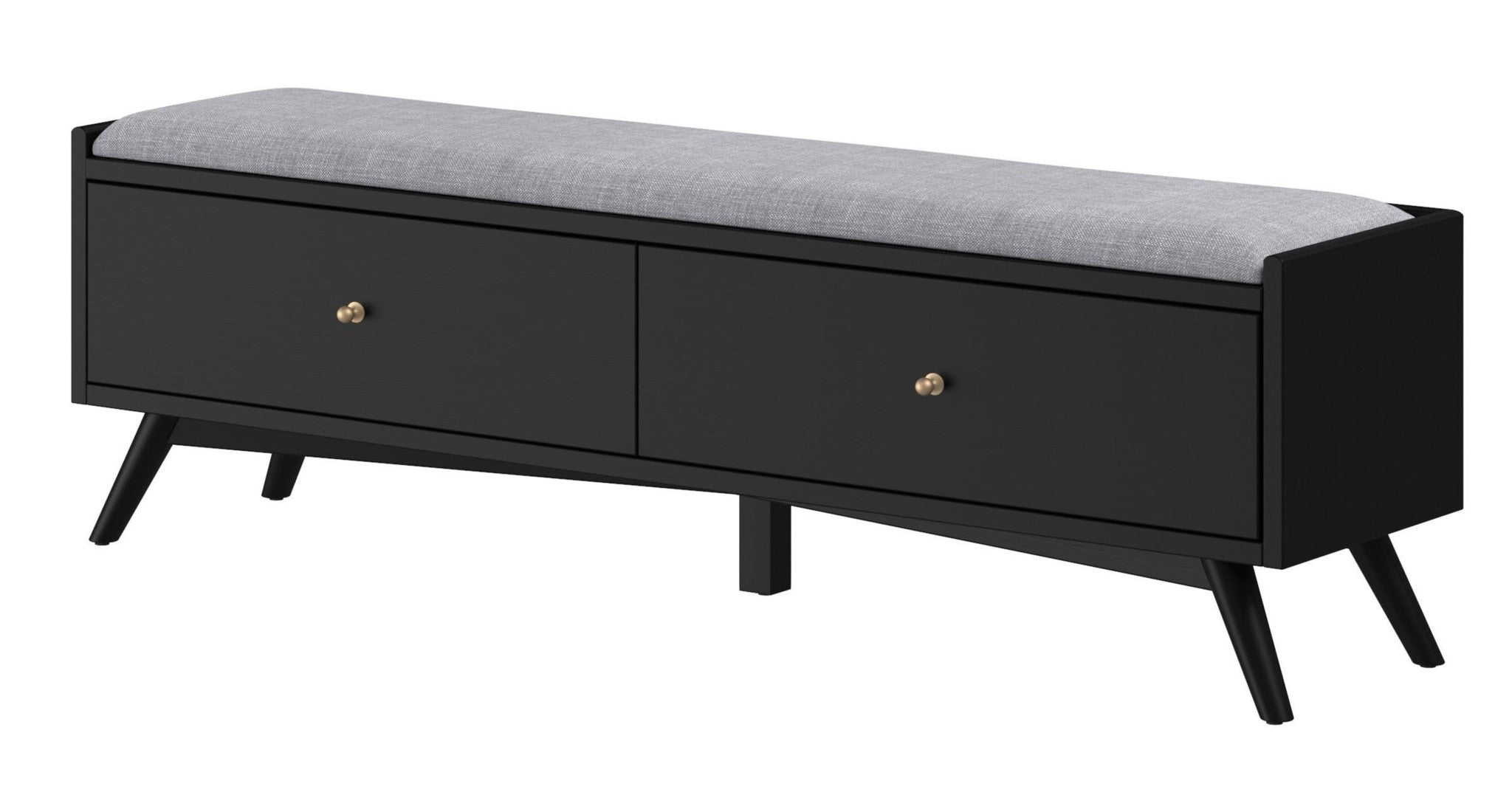 59" Gray And Black Upholstered Polyester Blend Solid Wood Bench With Drawers