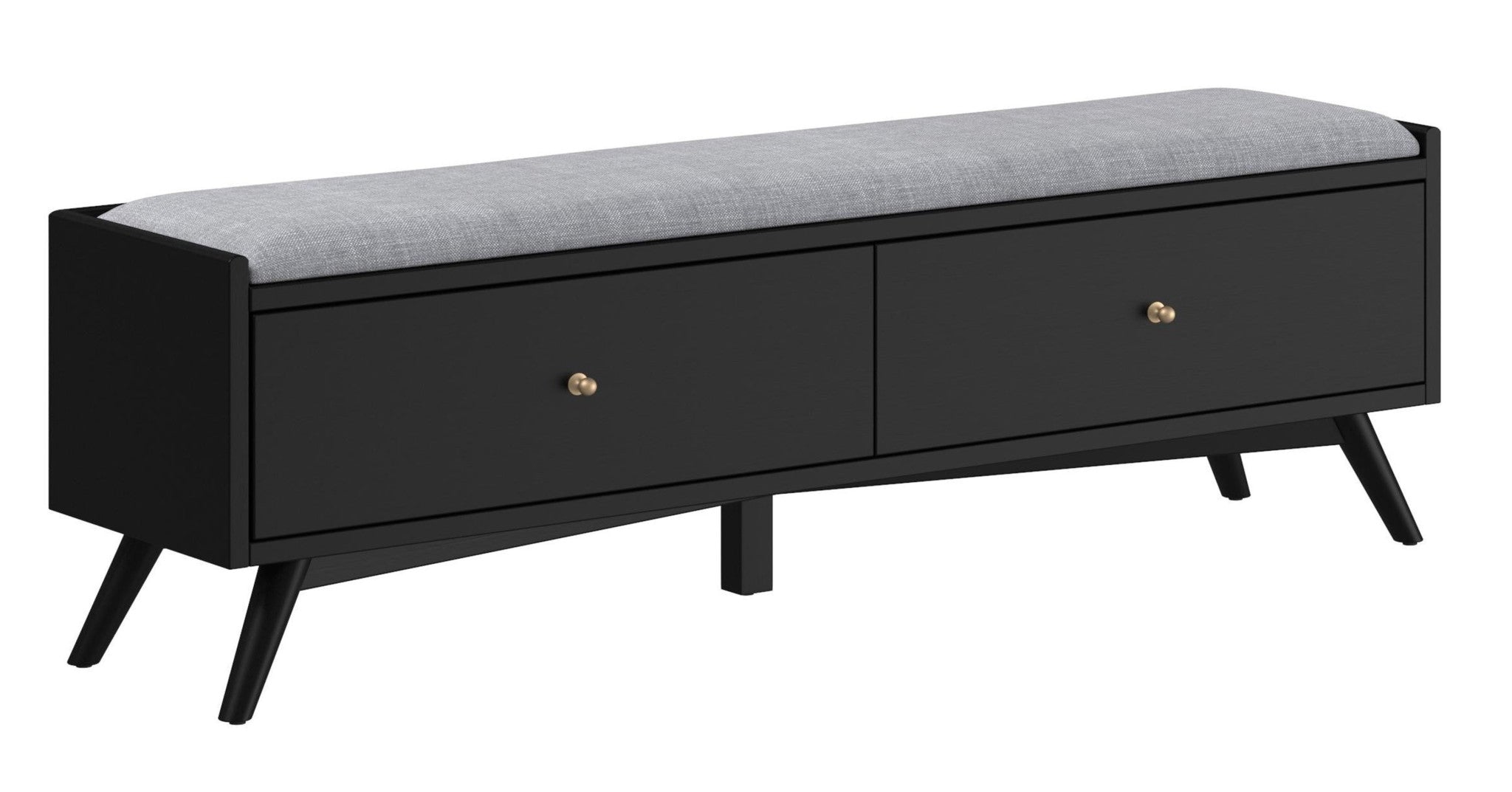 59" Gray And Black Upholstered Polyester Blend Solid Wood Bench With Drawers