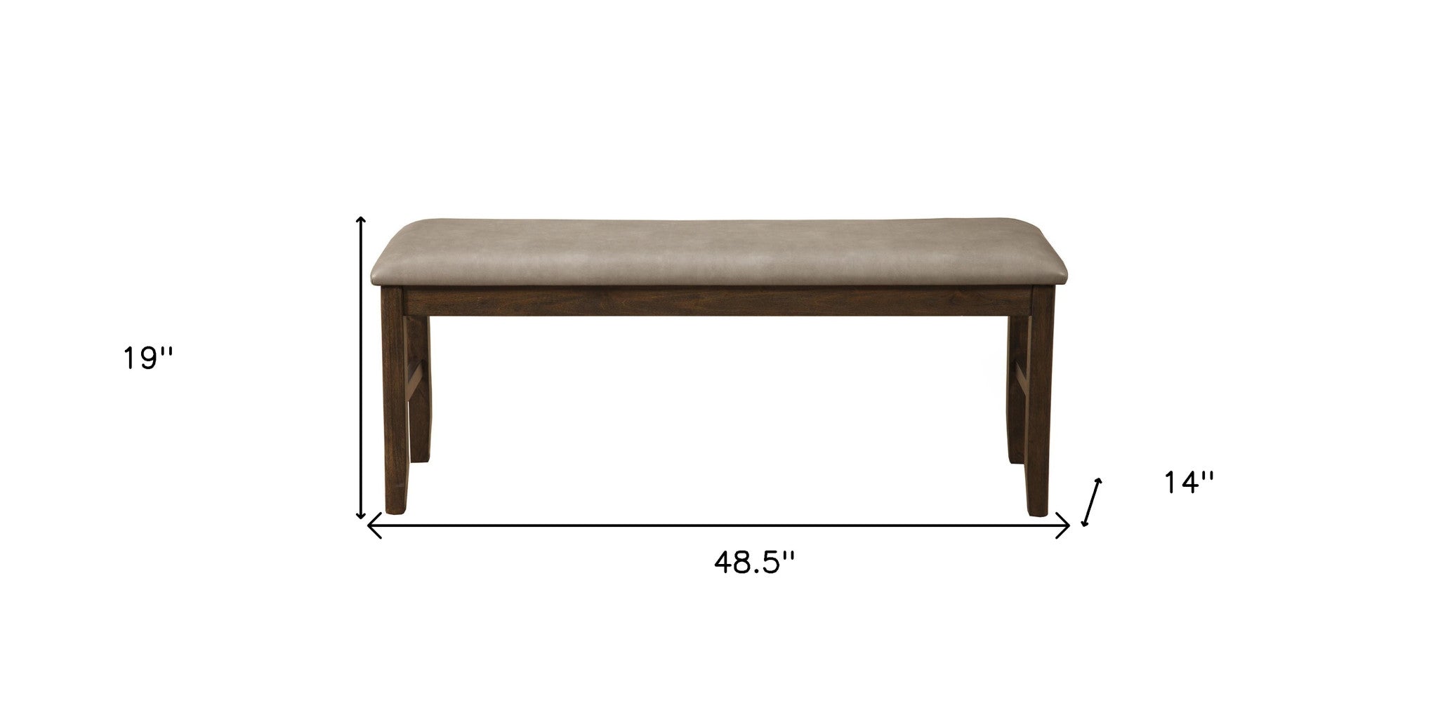 49" Tan And Dark Brown Faux Leather Distressed Upholstery Dining bench