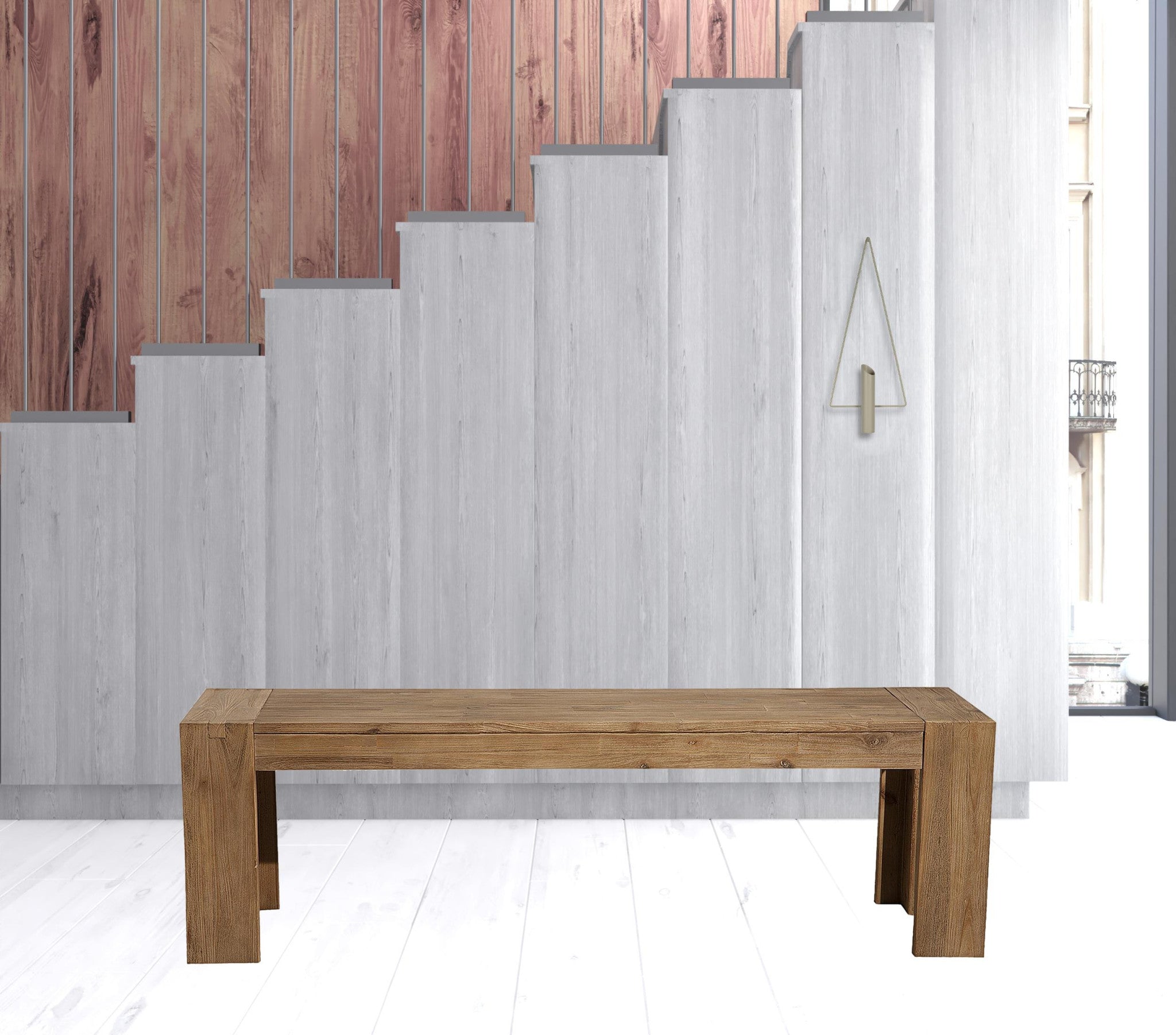 58" Natural Distressed Solid Wood Dining Bench