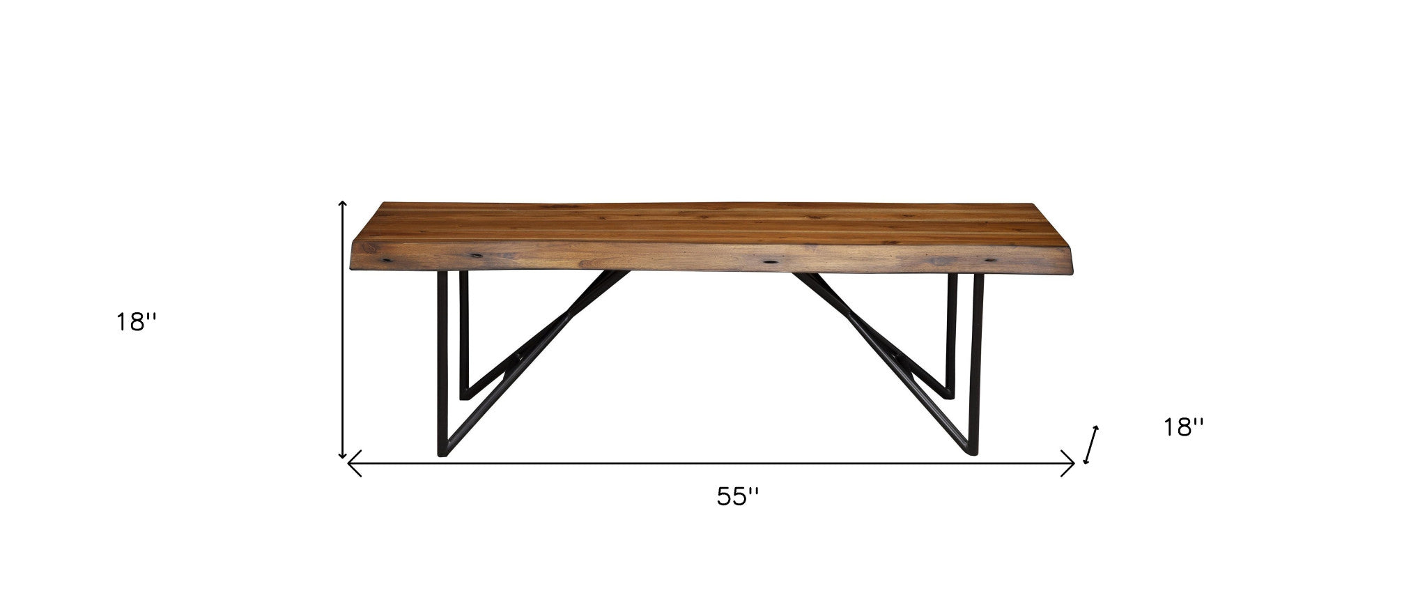 55" Brown And Black Live Edge Solid Wood Dining bench