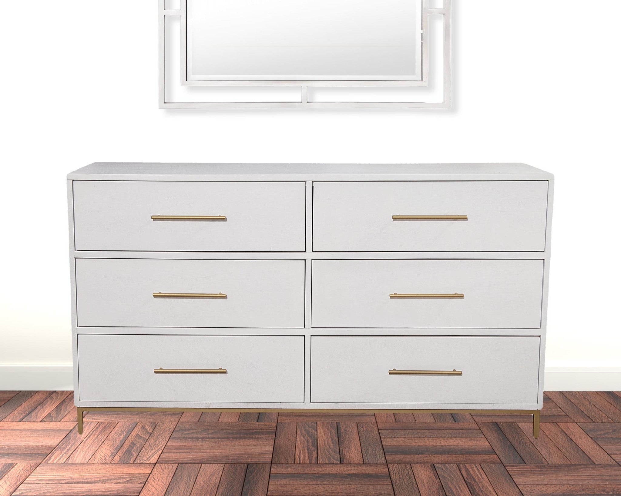 60" White Solid Wood Six Drawer Double Dresser