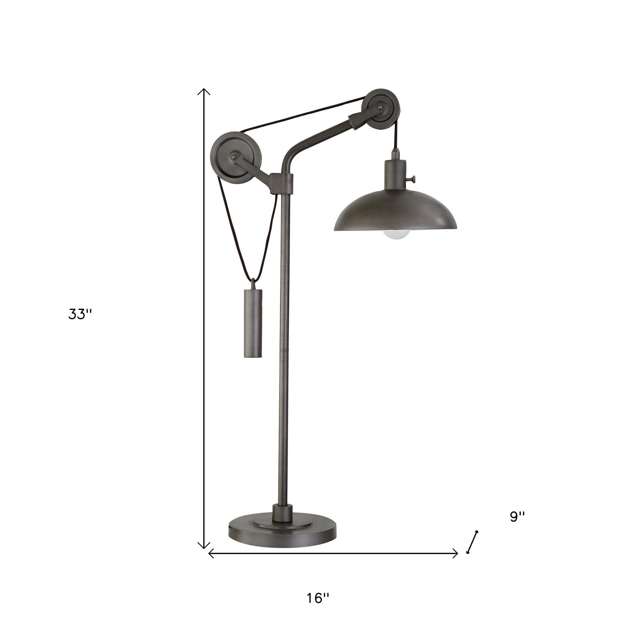 33" Gray Metal Adjustable Desk Table Lamp With Gray Dome Shade