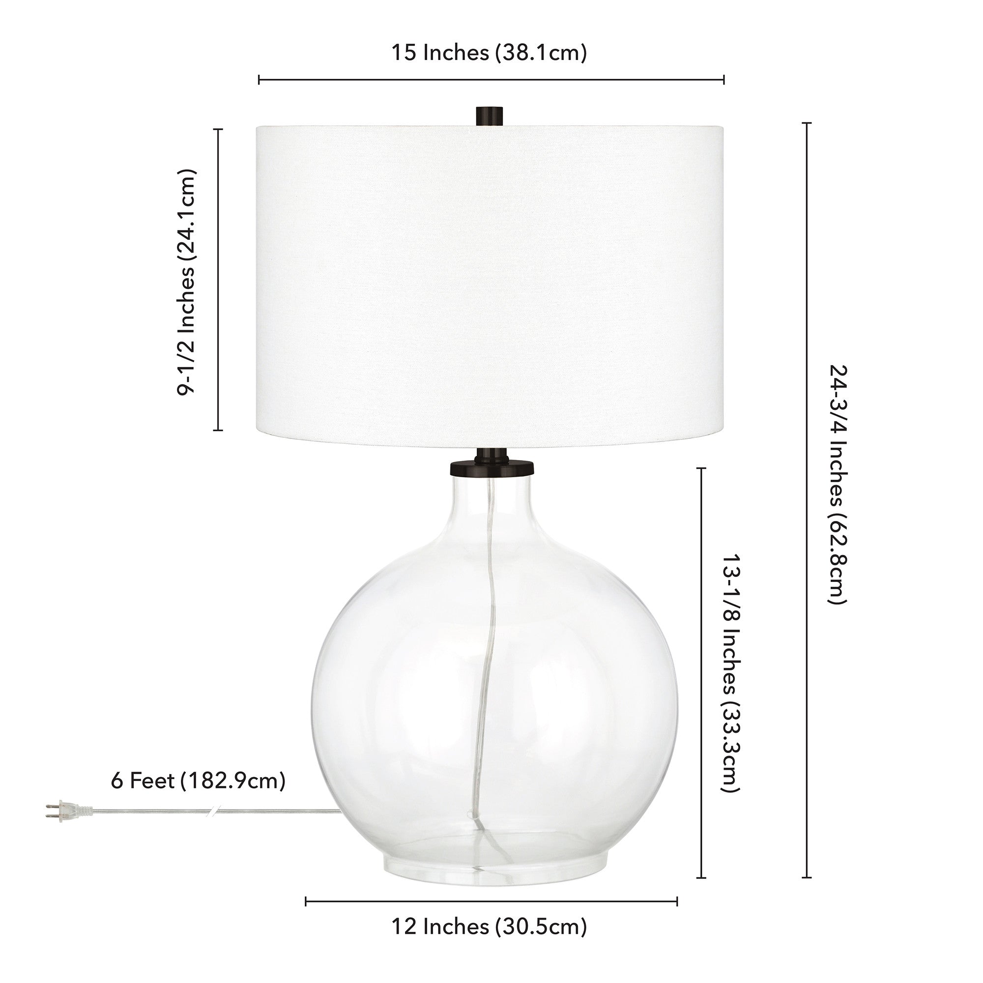 24" Clear Glass Table Lamp With White Drum Shade