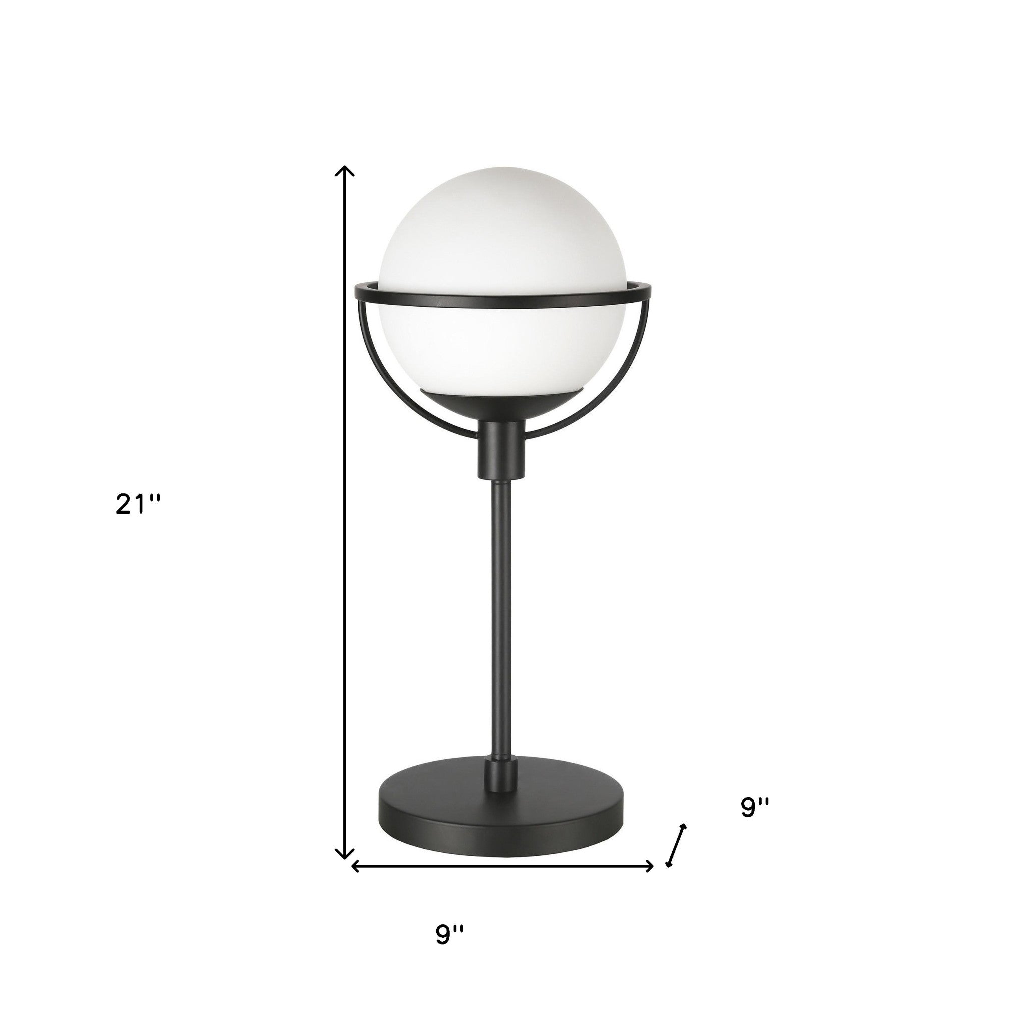 21" Black Metal Globe Table Lamp With Clear Globe Shade