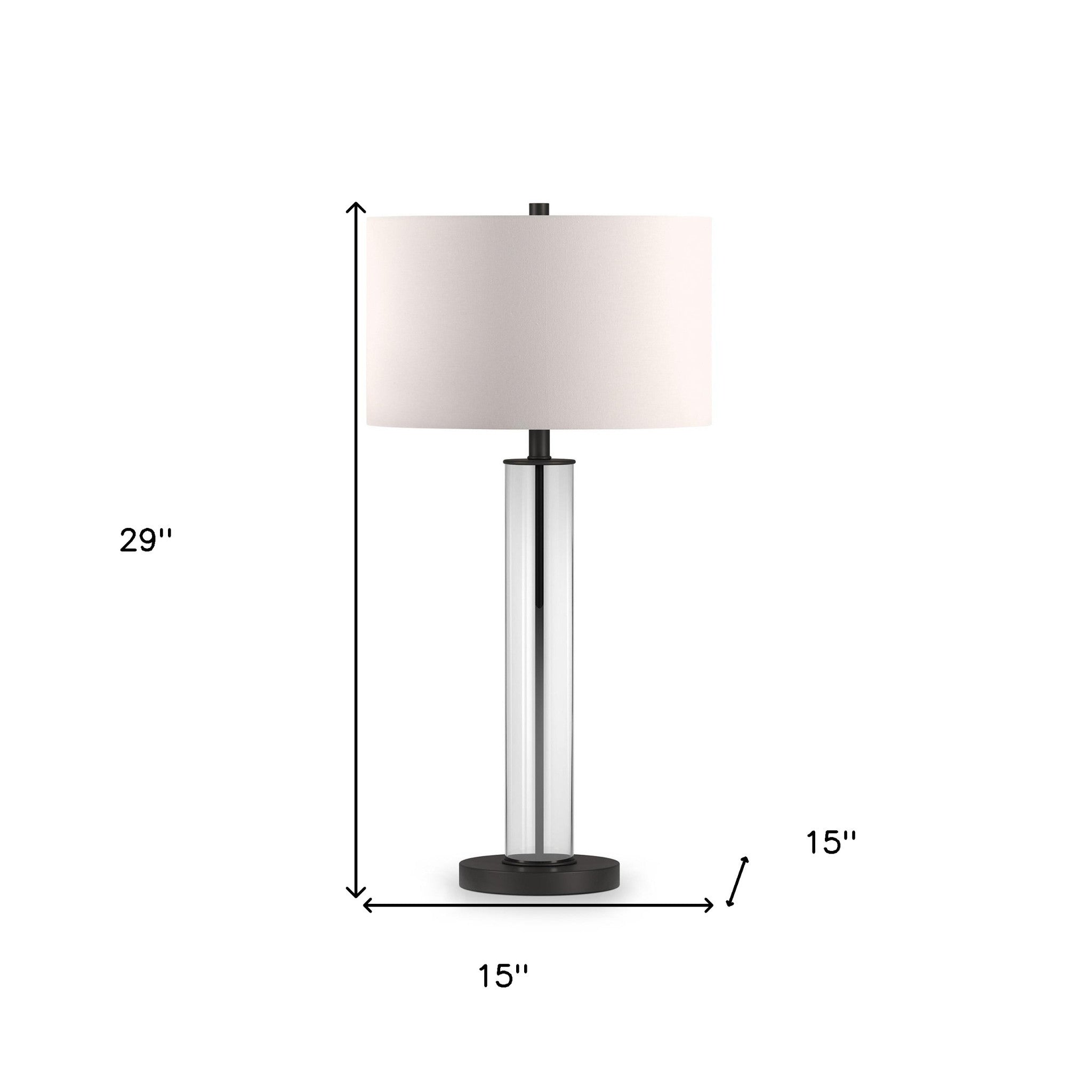 29" Black Glass Table Lamp With White Drum Shade