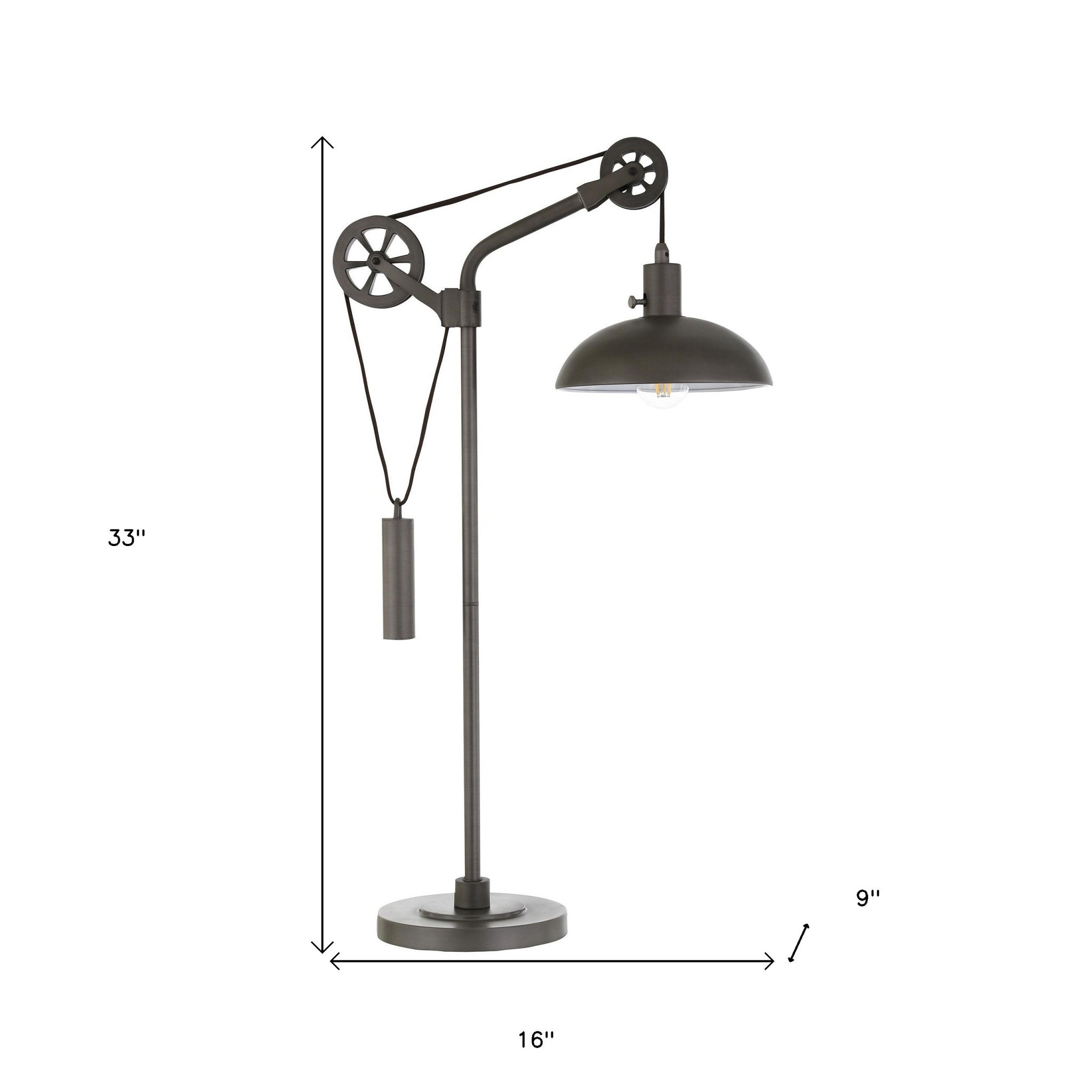 33" Gray Metal Adjustable Desk Table Lamp With Gray Dome Shade