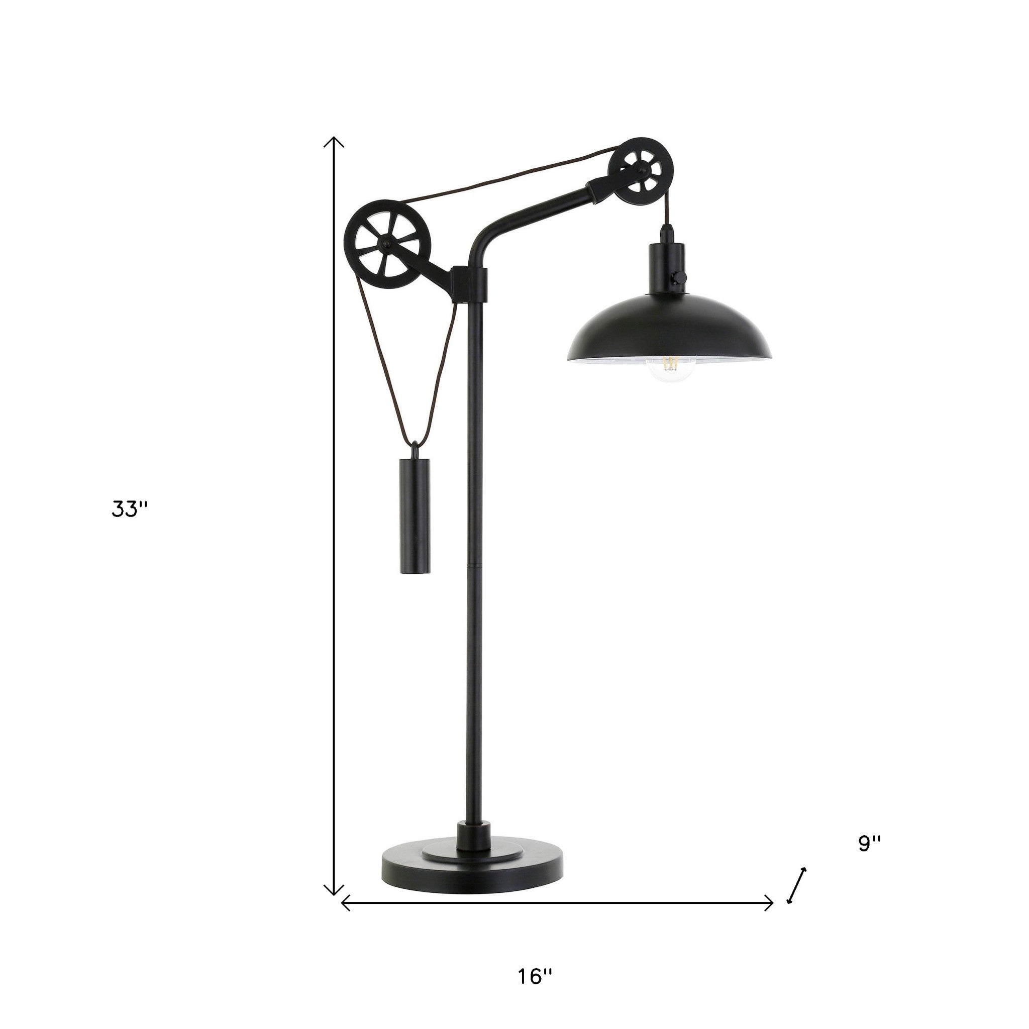 33" Black Metal Adjustable Desk Table Lamp With Black Dome Shade