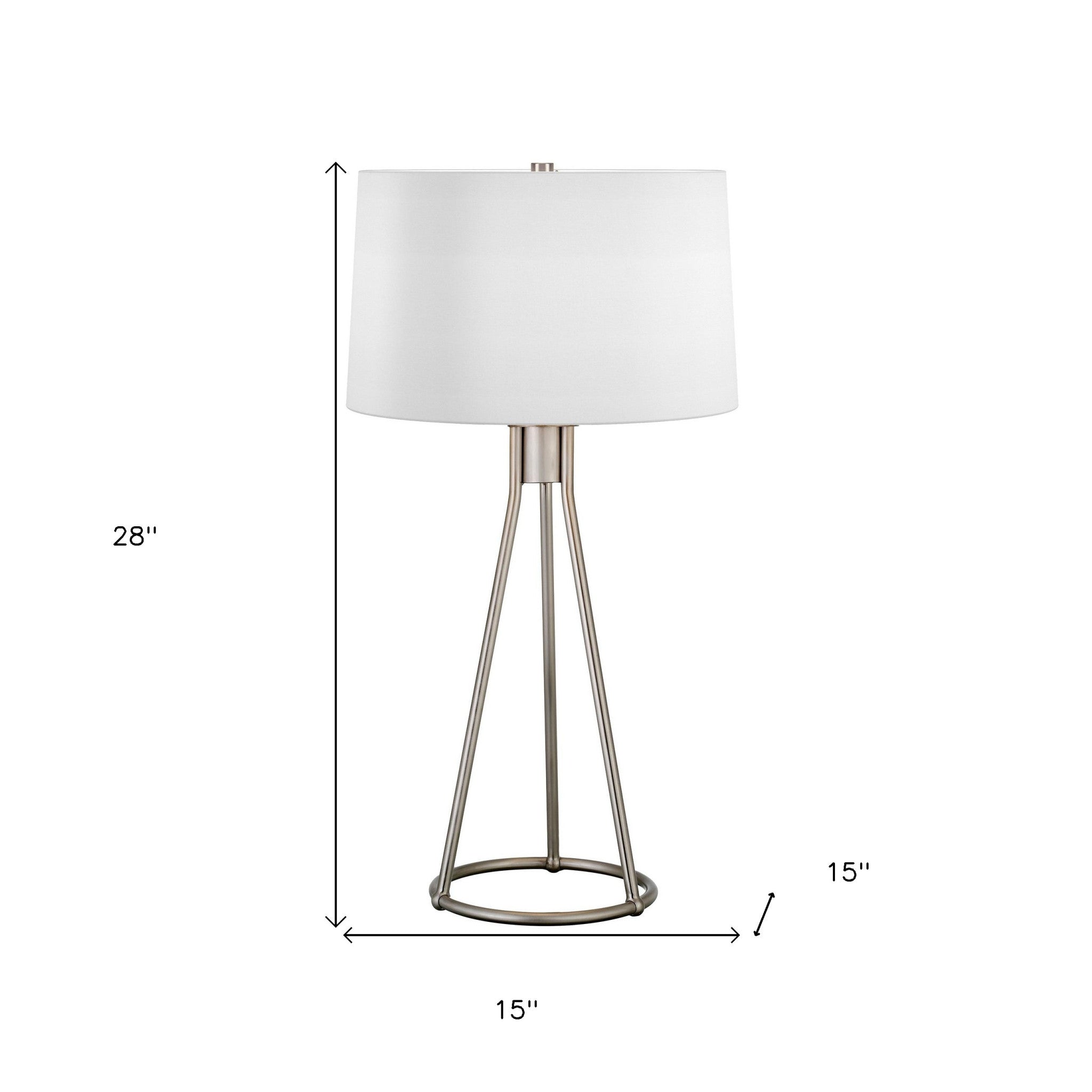 28" Nickel Metal Table Lamp With White Drum Shade