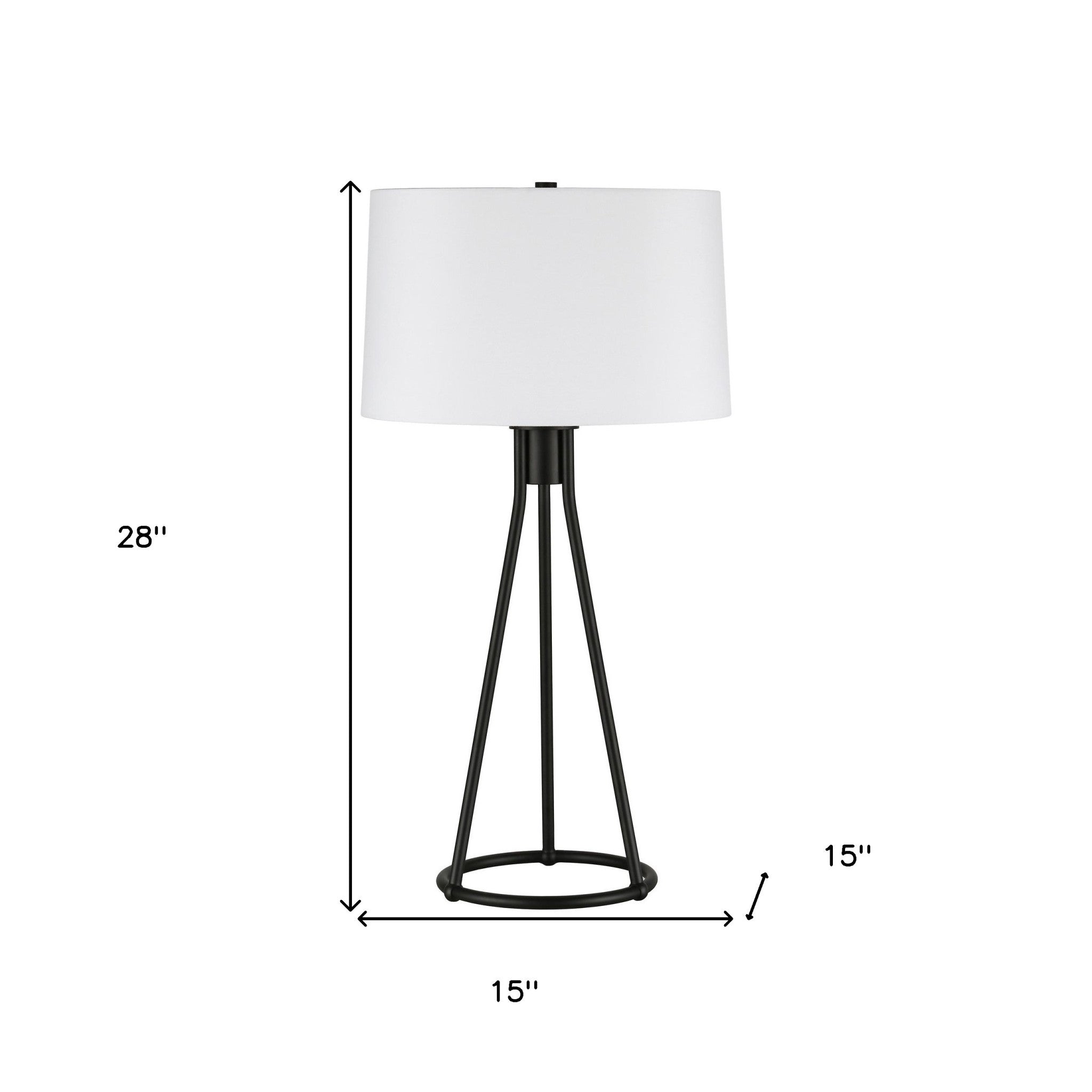 28" Black Metal Table Lamp With White Drum Shade