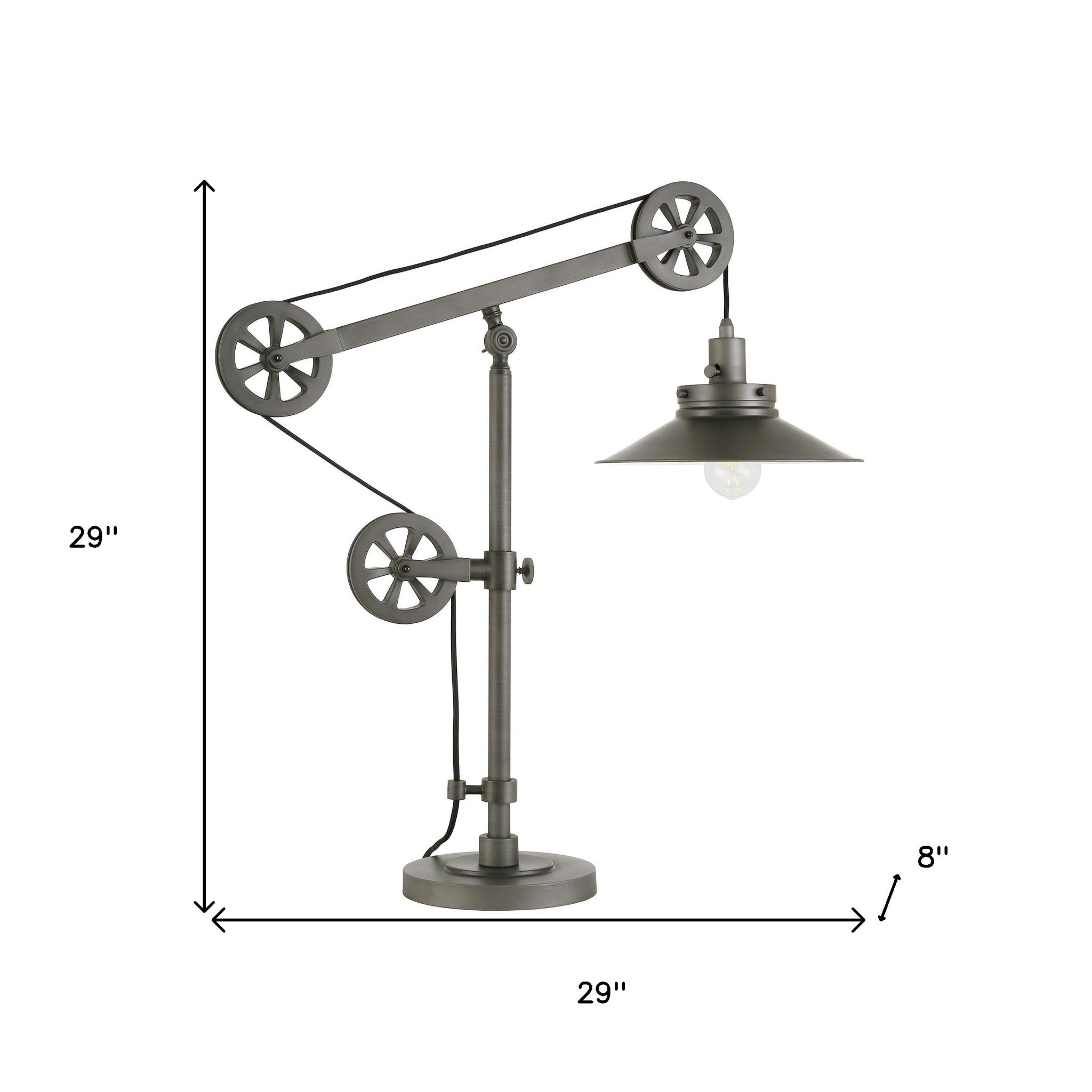 29" Gray Metal Desk Table Lamp With Gray Cone Shade