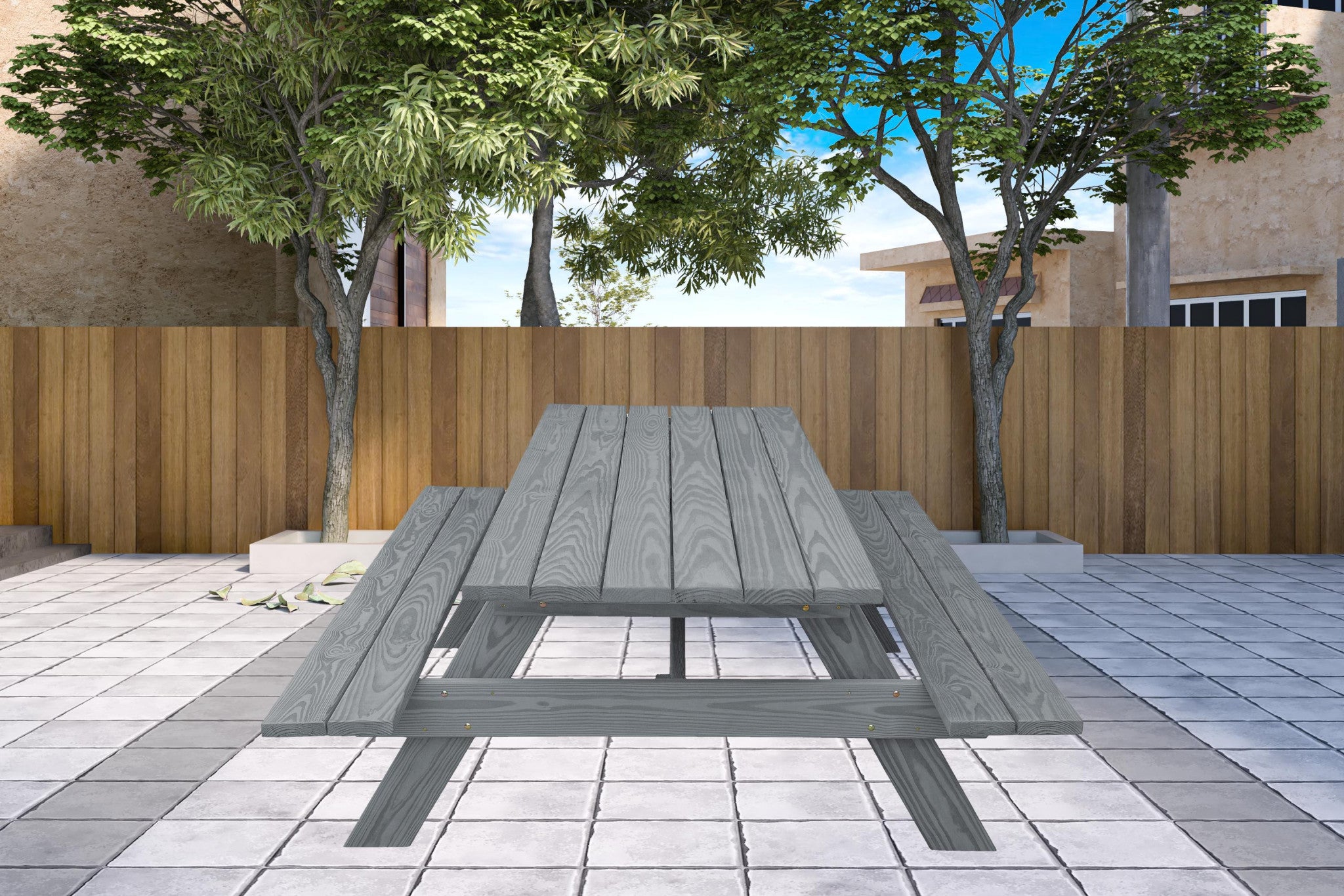 Gray Solid Wood Outdoor Picnic Table