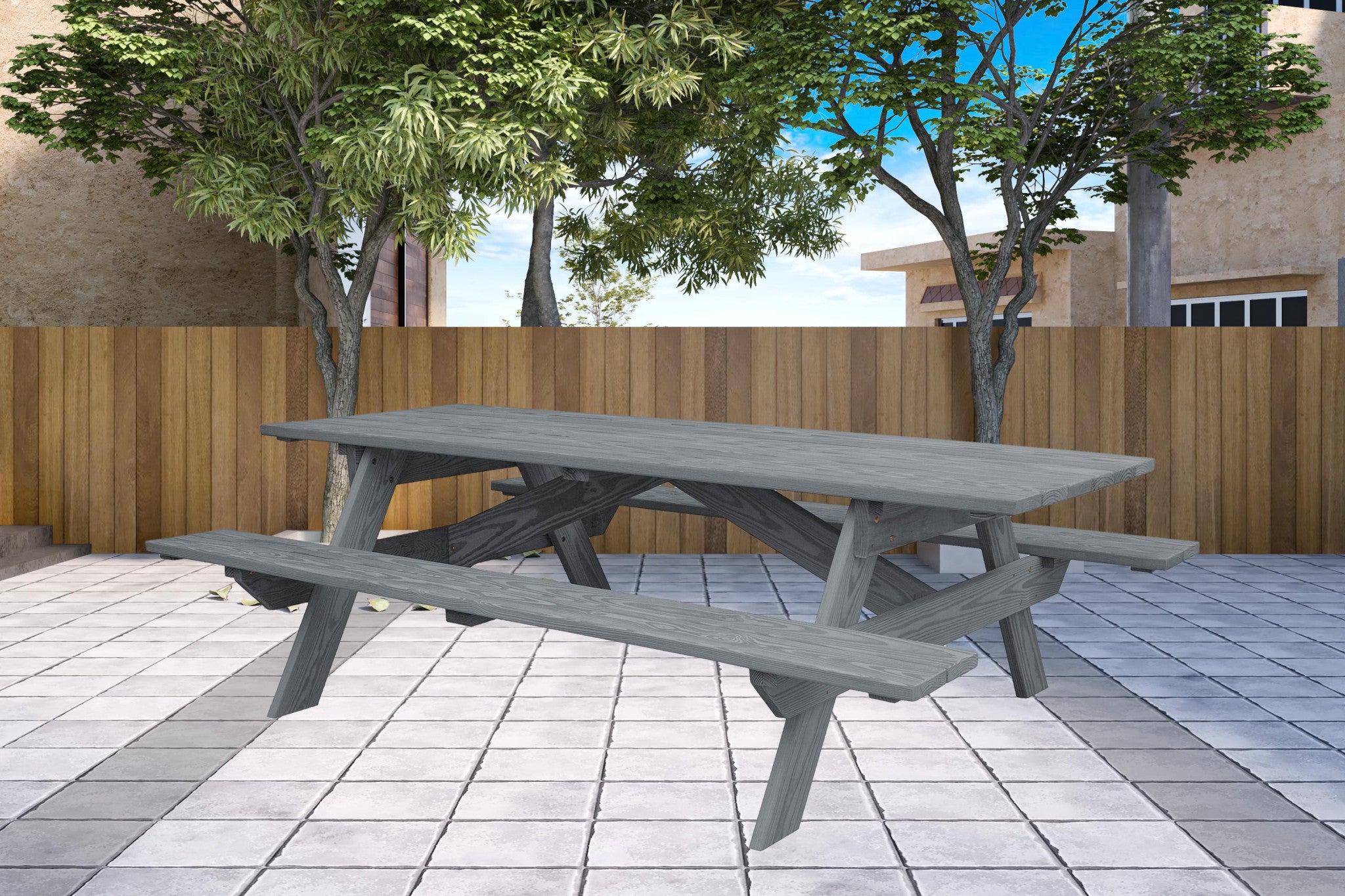 Gray Solid Wood Outdoor Picnic Table