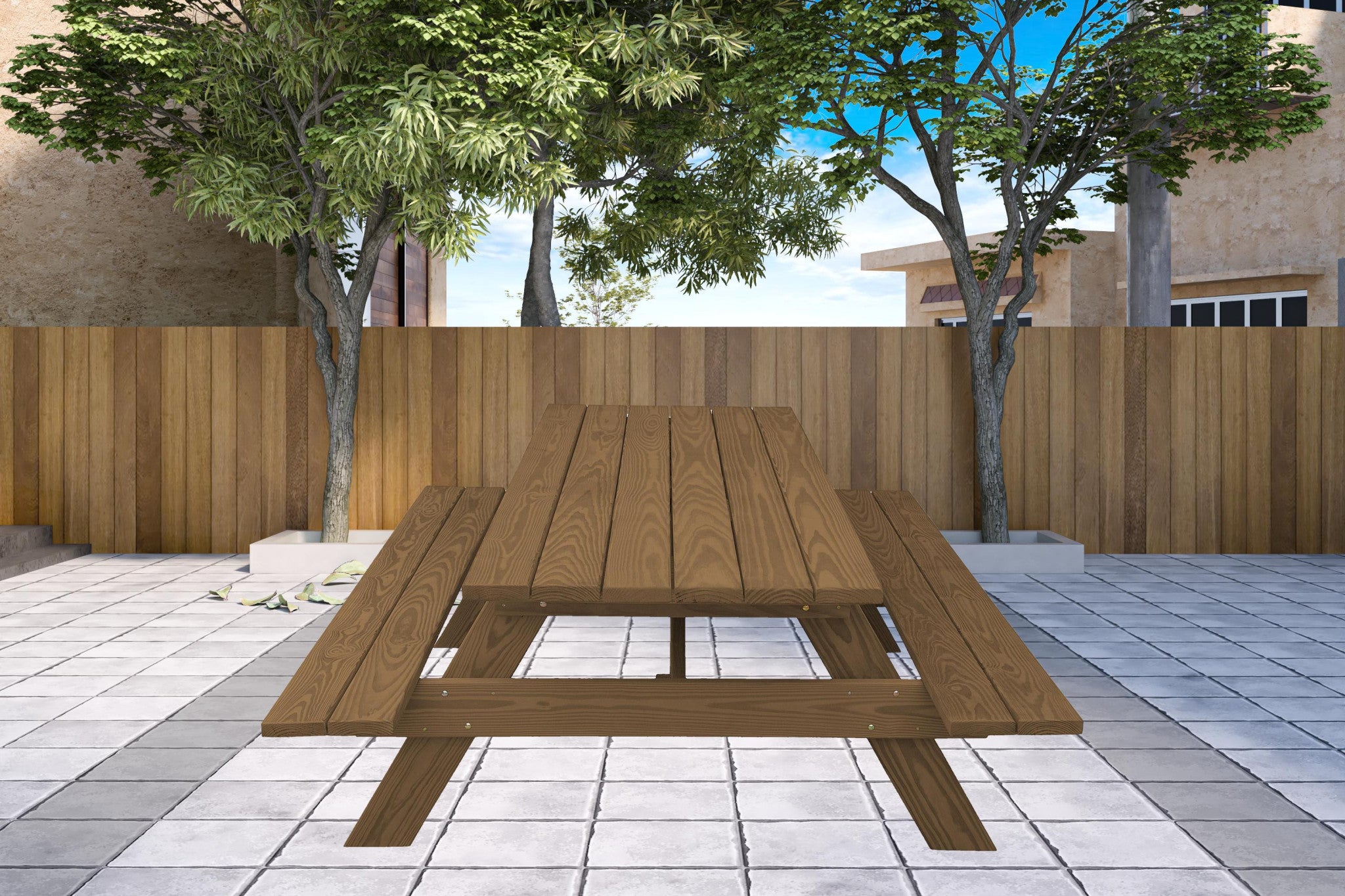 Wood Brown Solid Wood Outdoor Picnic Table