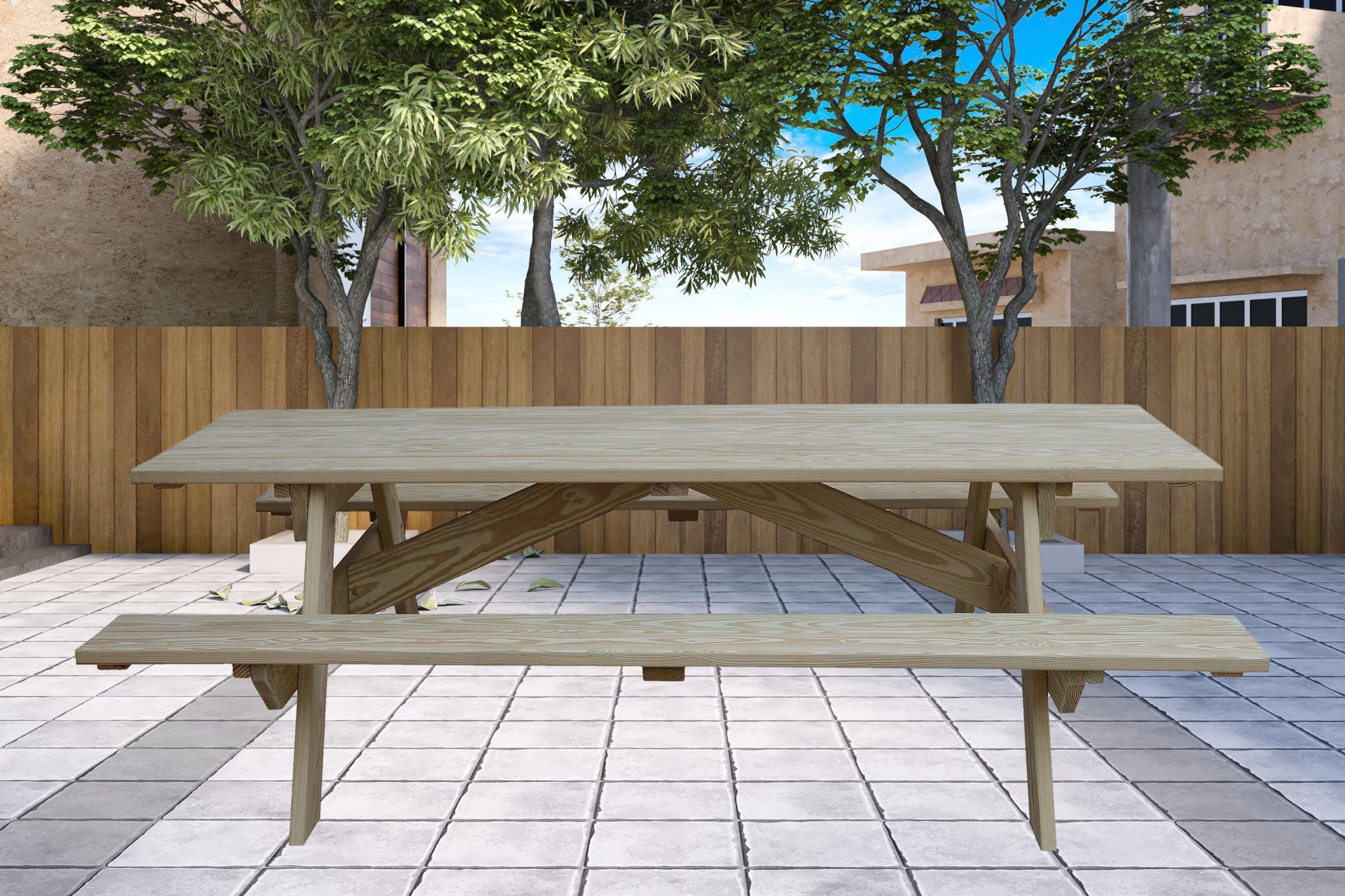 Natural Solid Wood Outdoor Picnic Table