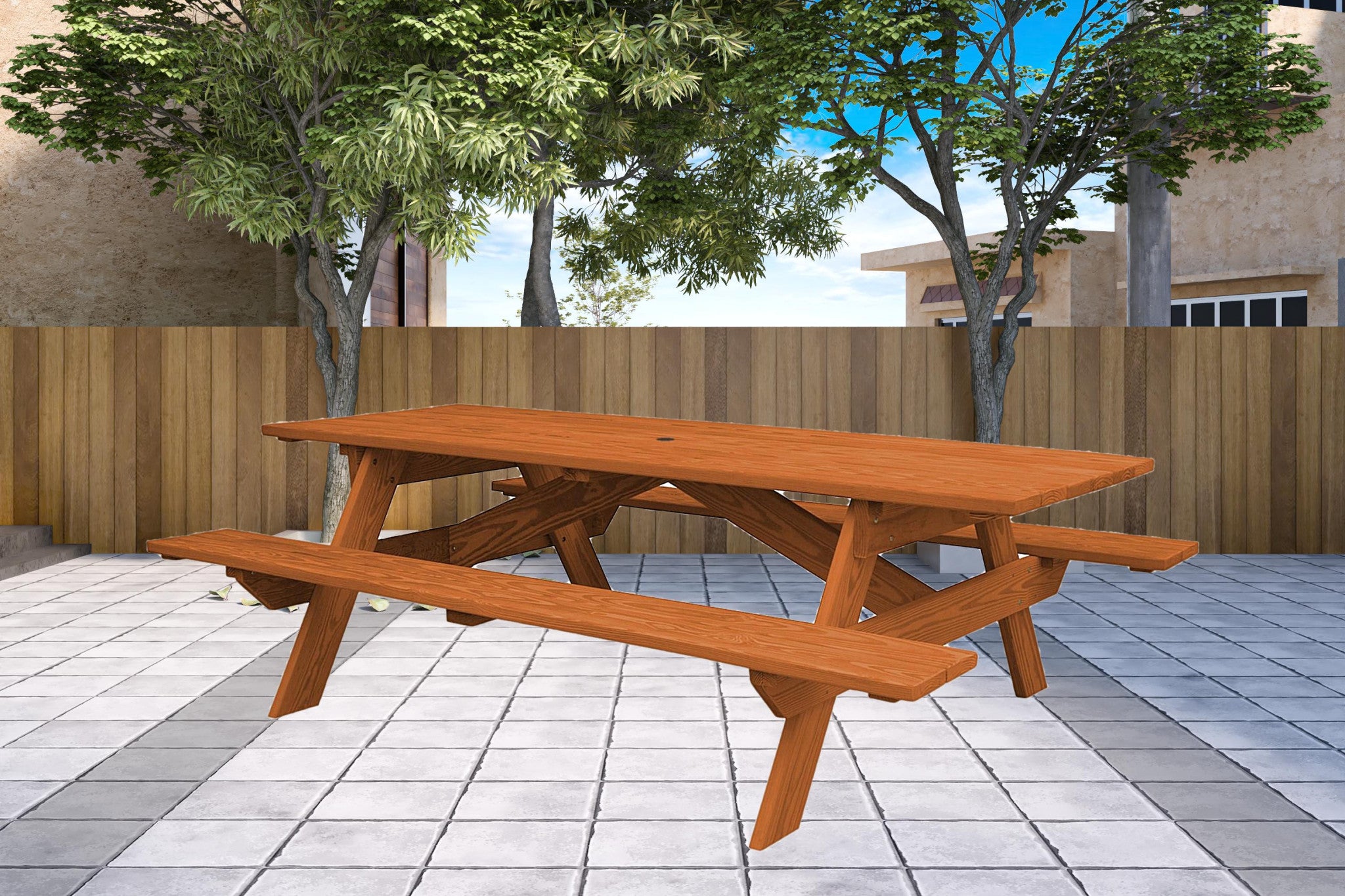 Cedar Chest Solid Wood Outdoor Picnic Table Umbrella Hole