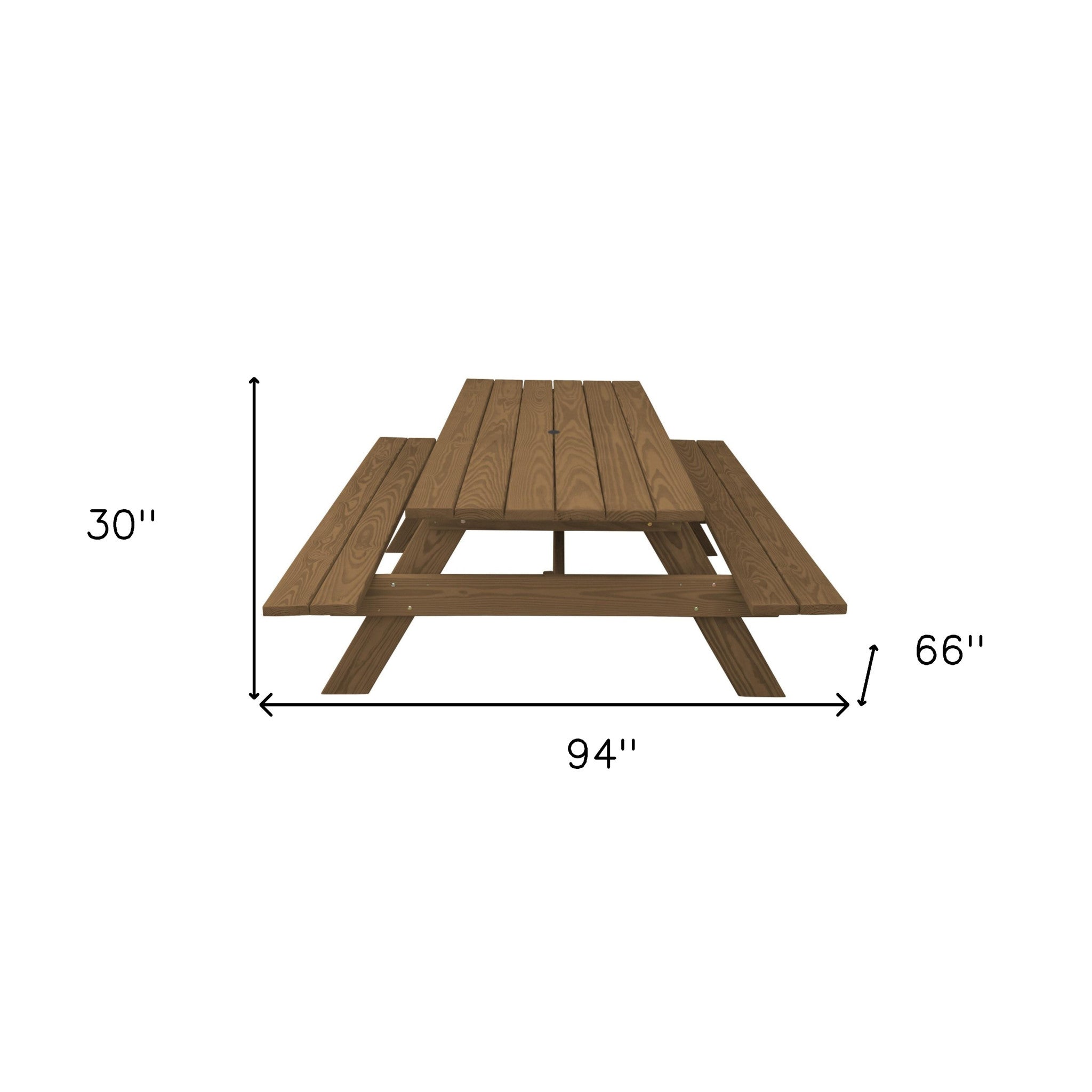 Wood Brown Solid Wood Outdoor Picnic Table Umbrella Hole