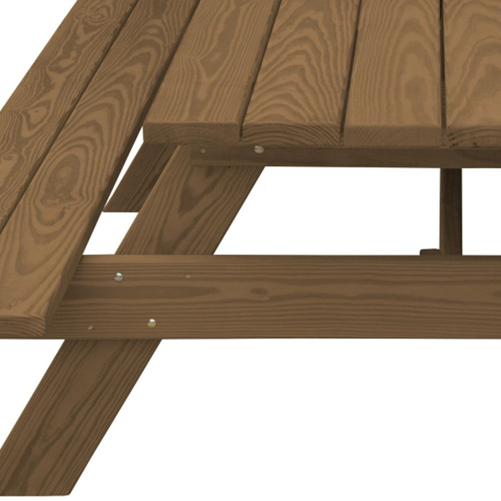 Wood Brown Solid Wood Outdoor Picnic Table Umbrella Hole