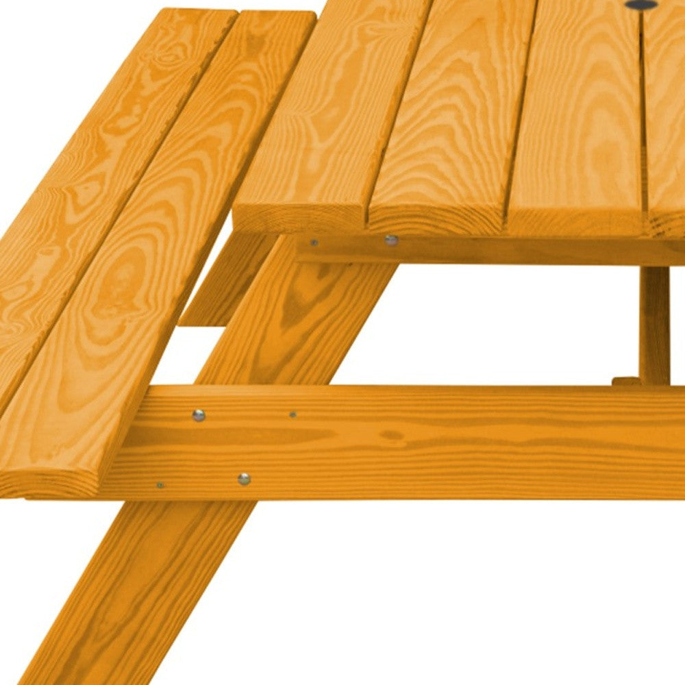 Natural Solid Wood Outdoor Picnic Table Umbrella Hole