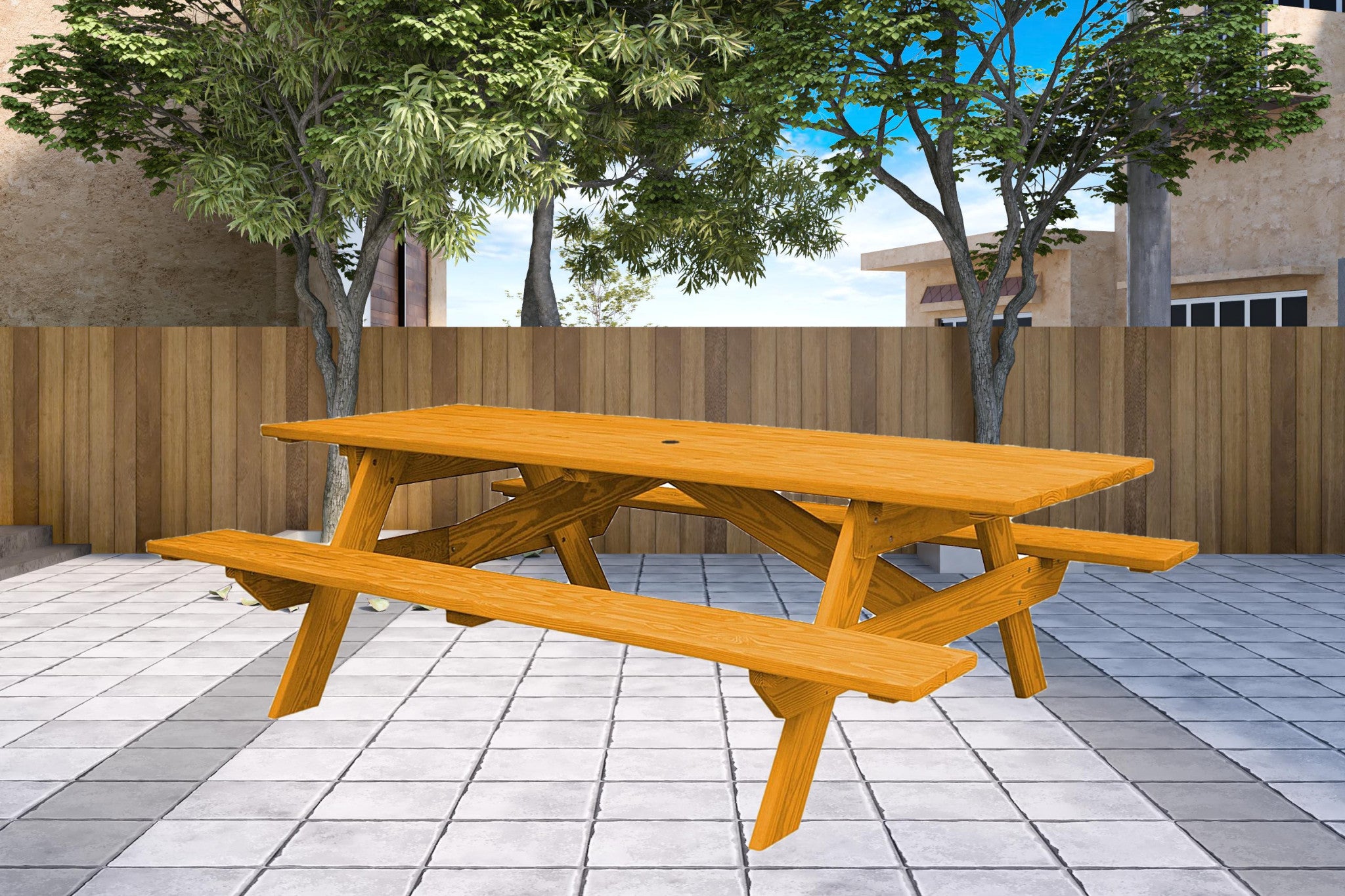 Natural Solid Wood Outdoor Picnic Table Umbrella Hole