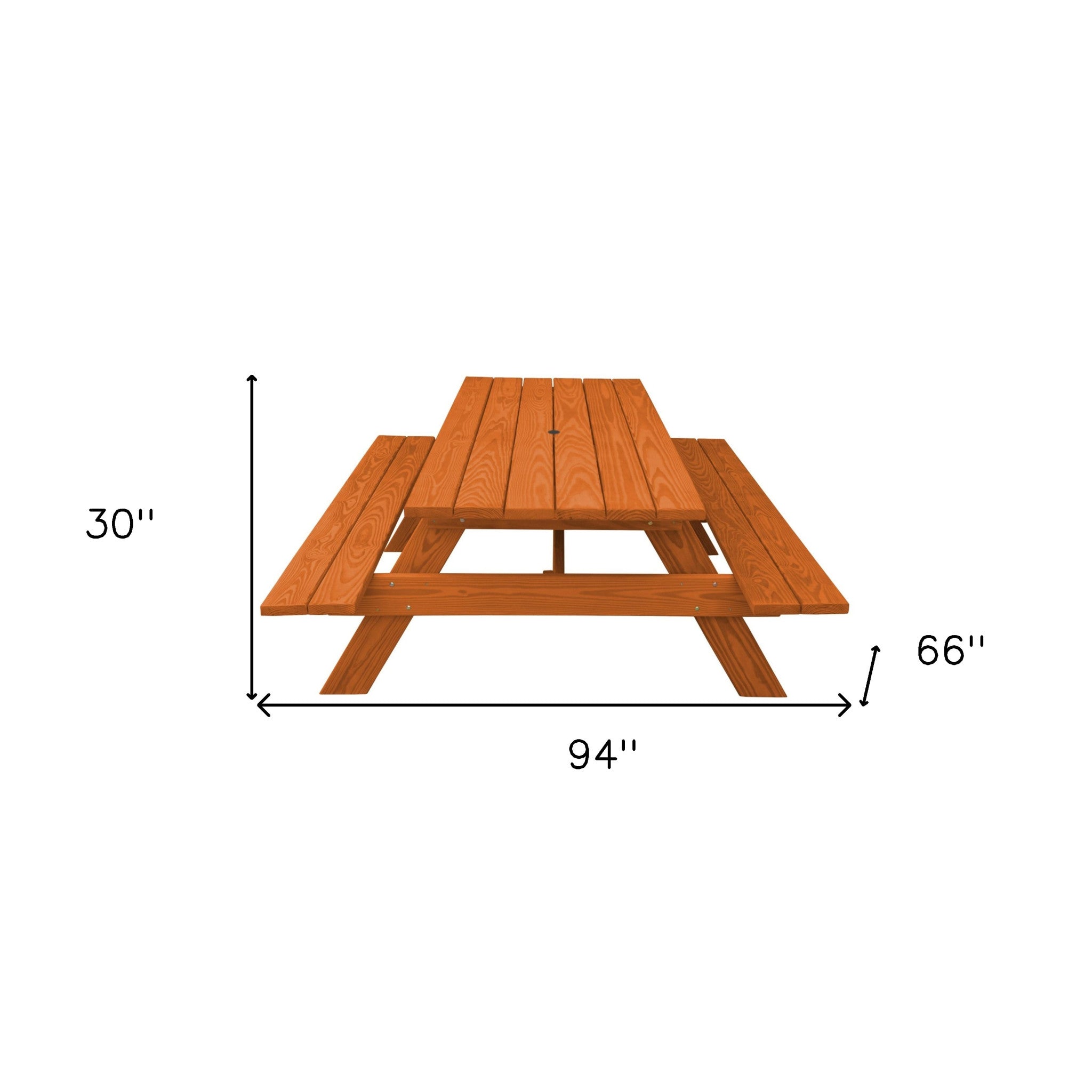 Redwood Solid Wood Outdoor Picnic Table Umbrella Hole