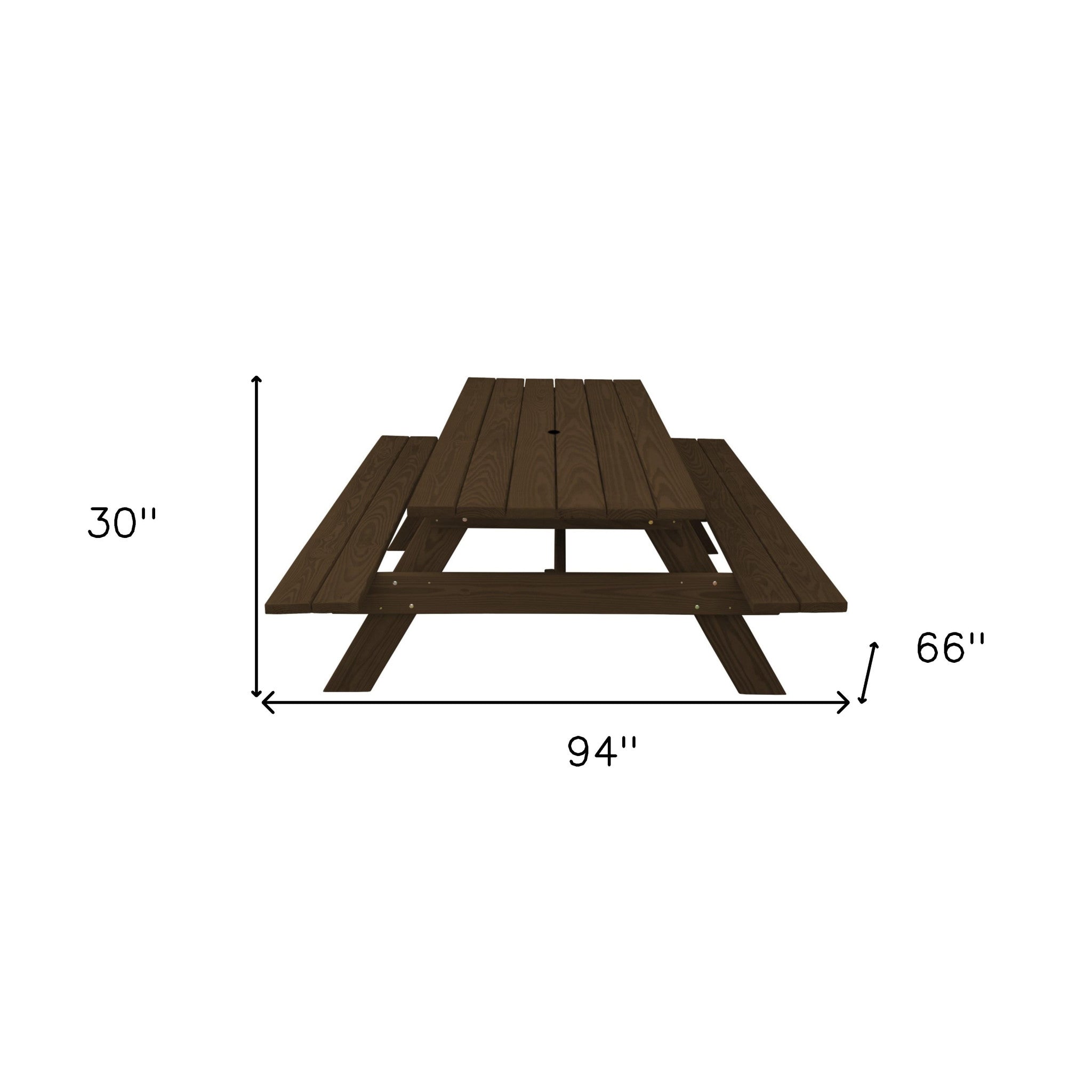 Dark Brown Solid Wood Outdoor Picnic Table Umbrella Hole