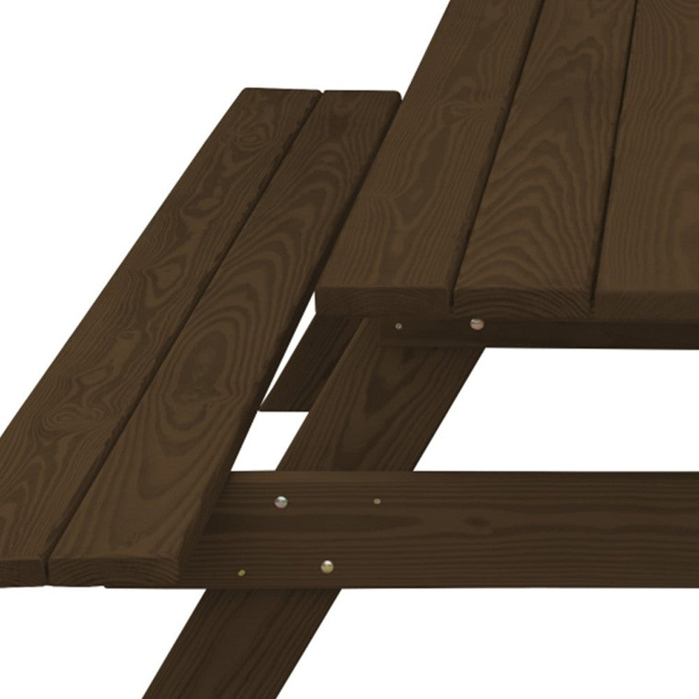 Dark Brown Solid Wood Outdoor Picnic Table Umbrella Hole