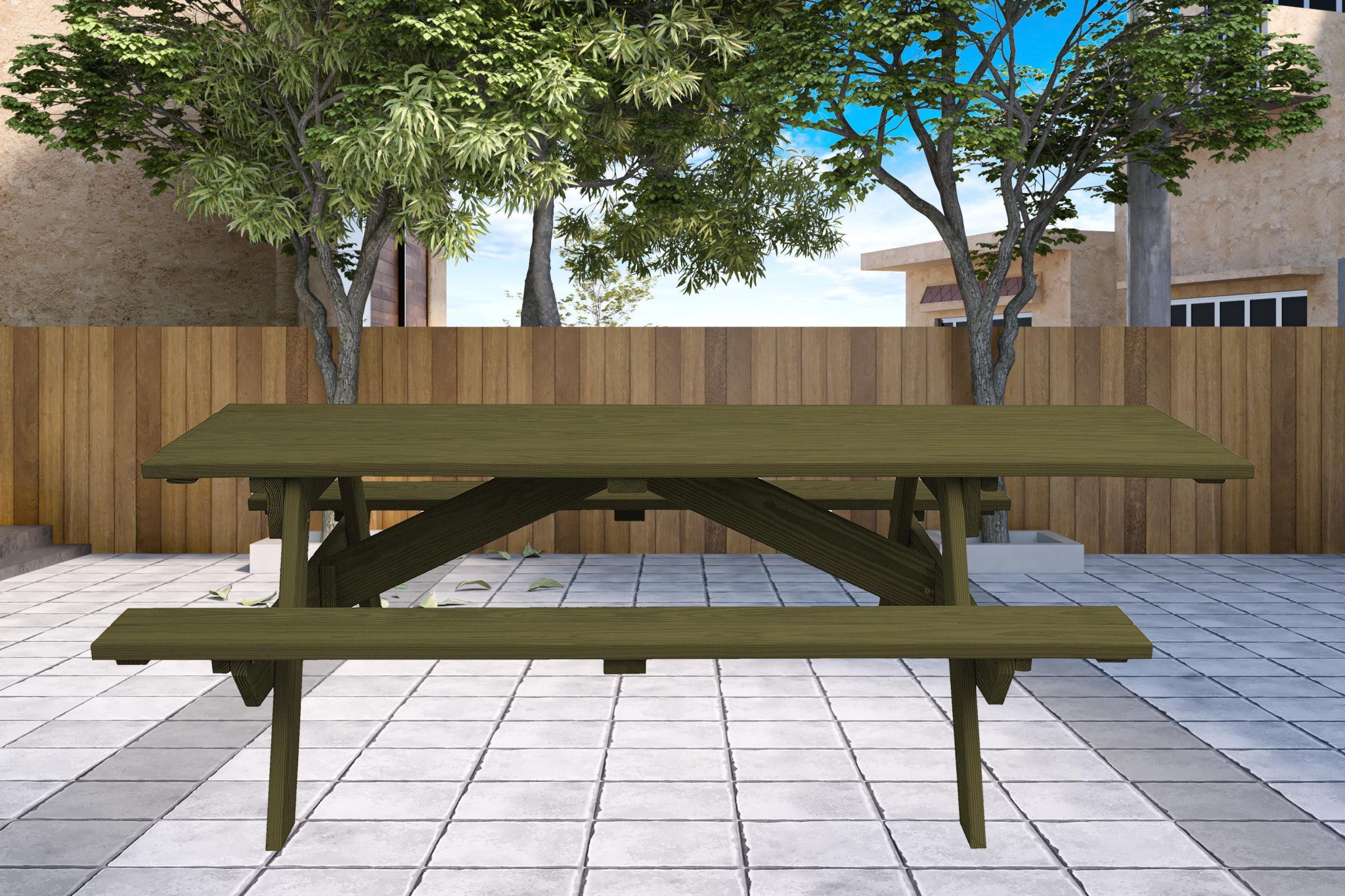 Green Solid Wood Outdoor Picnic Table