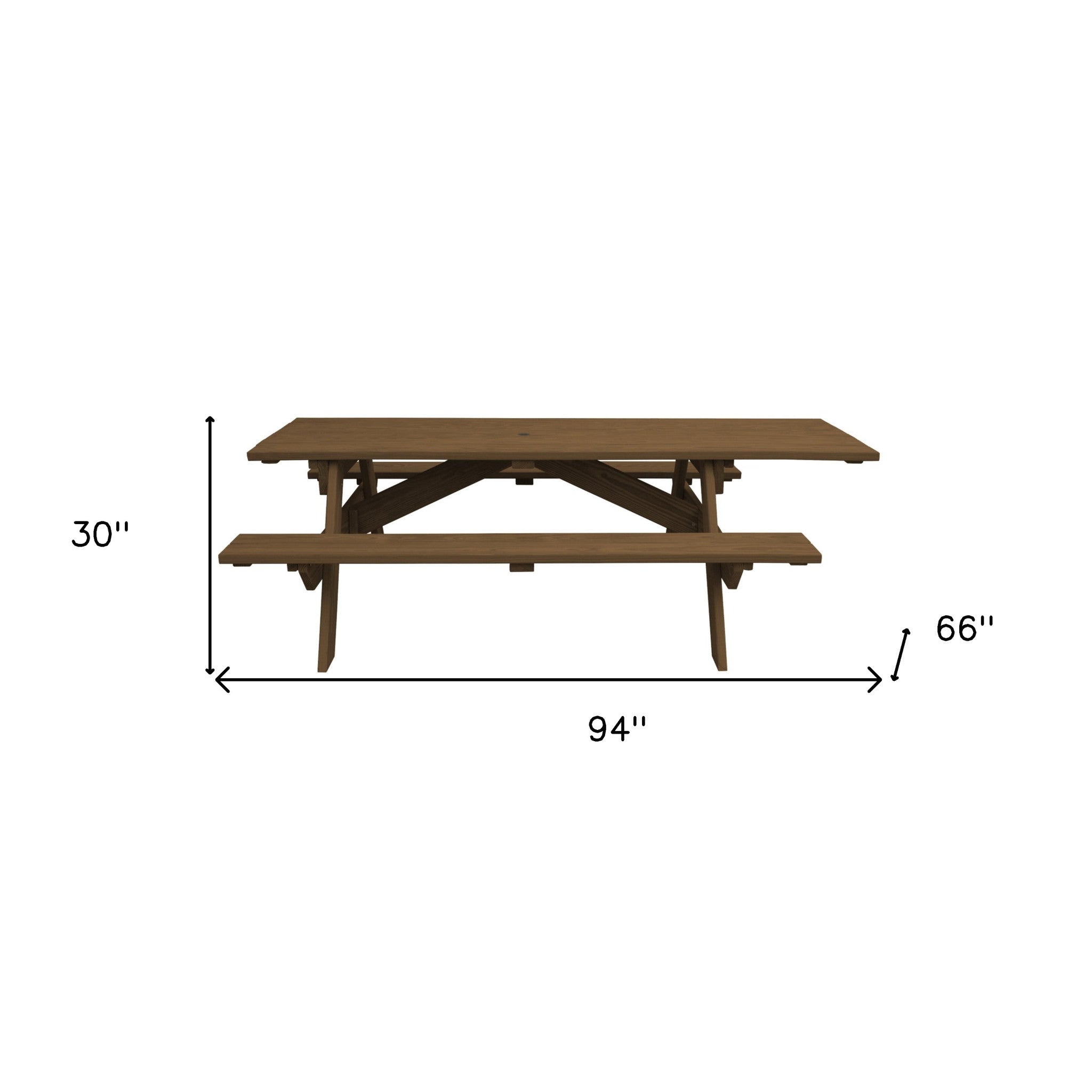 Wood Brown Solid Wood Outdoor Picnic Table Umbrella Hole