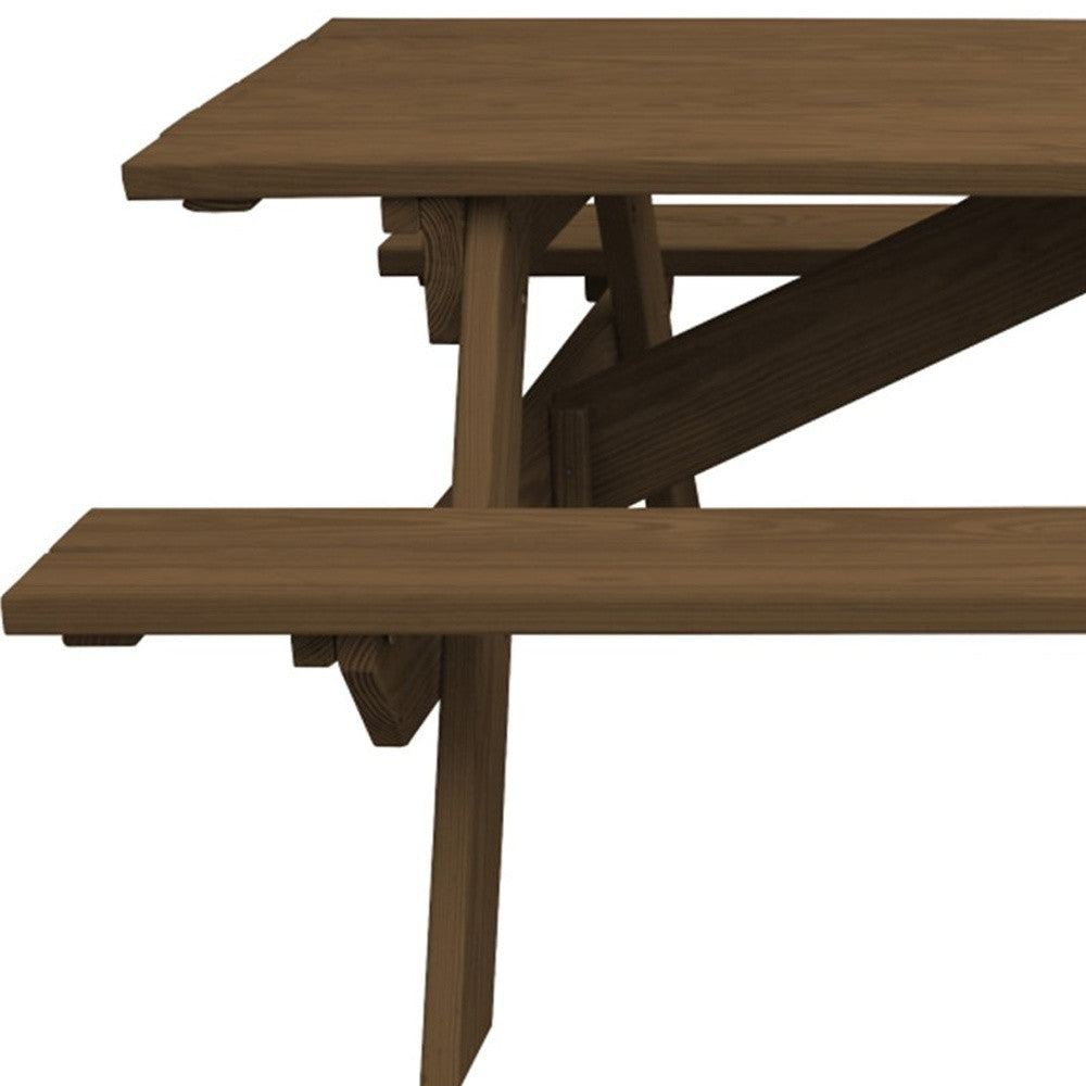 Wood Brown Solid Wood Outdoor Picnic Table Umbrella Hole