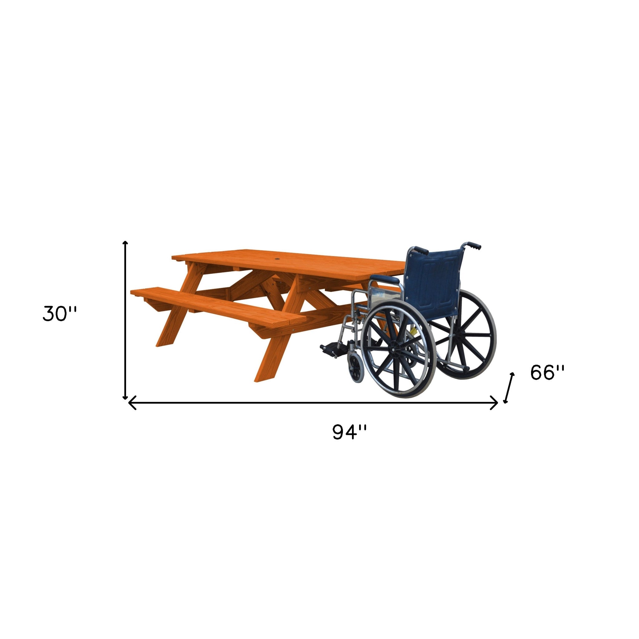 Redwood Solid Wood Outdoor Picnic Table Umbrella Hole