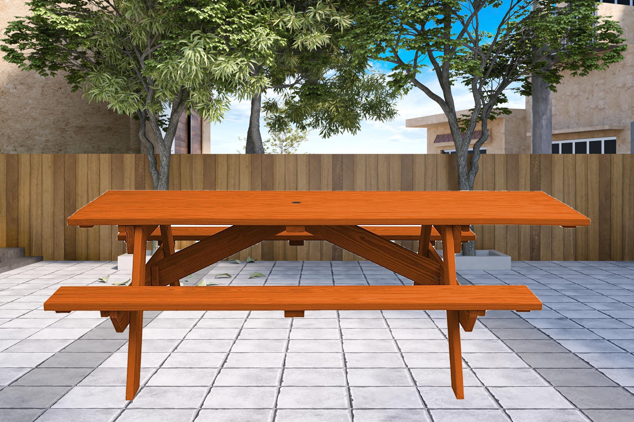 Redwood Solid Wood Outdoor Picnic Table Umbrella Hole