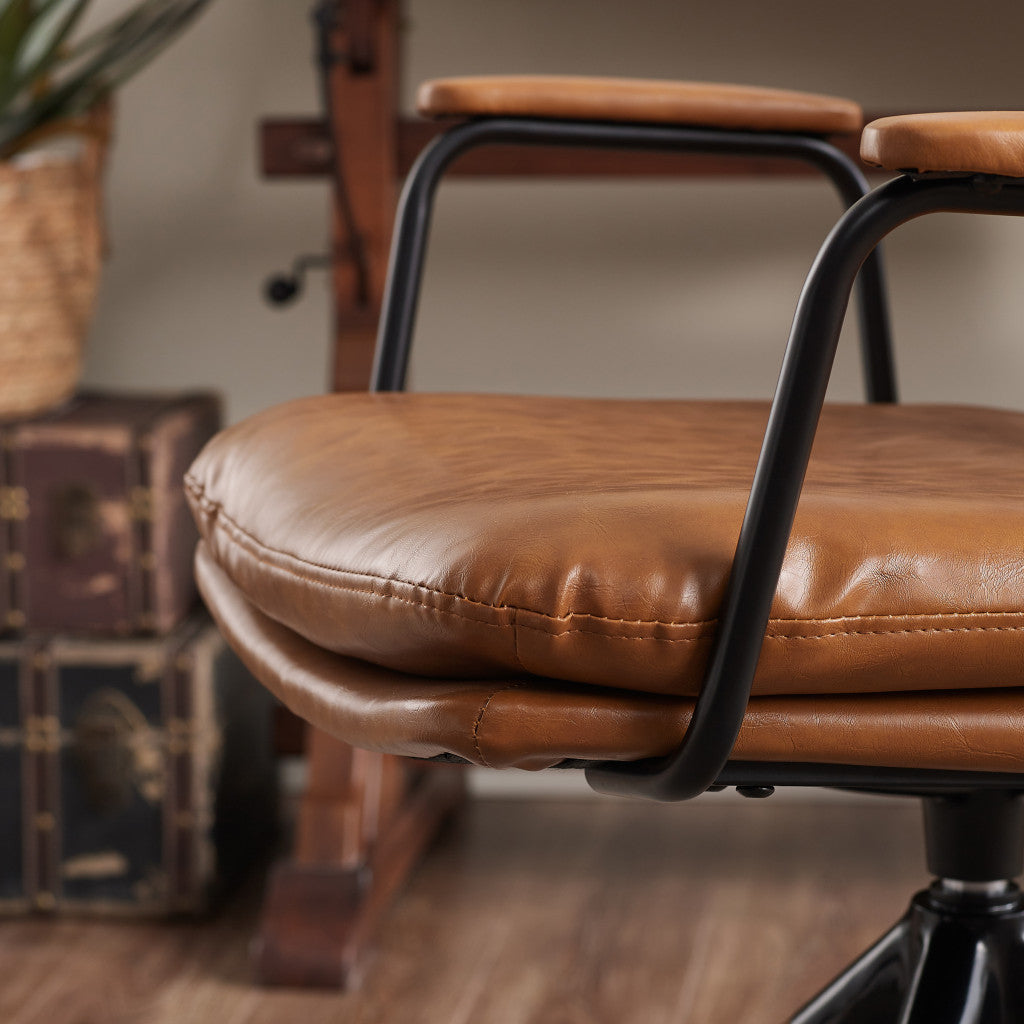 23" Carmel Brown Faux Leather Swivel Arm Chair