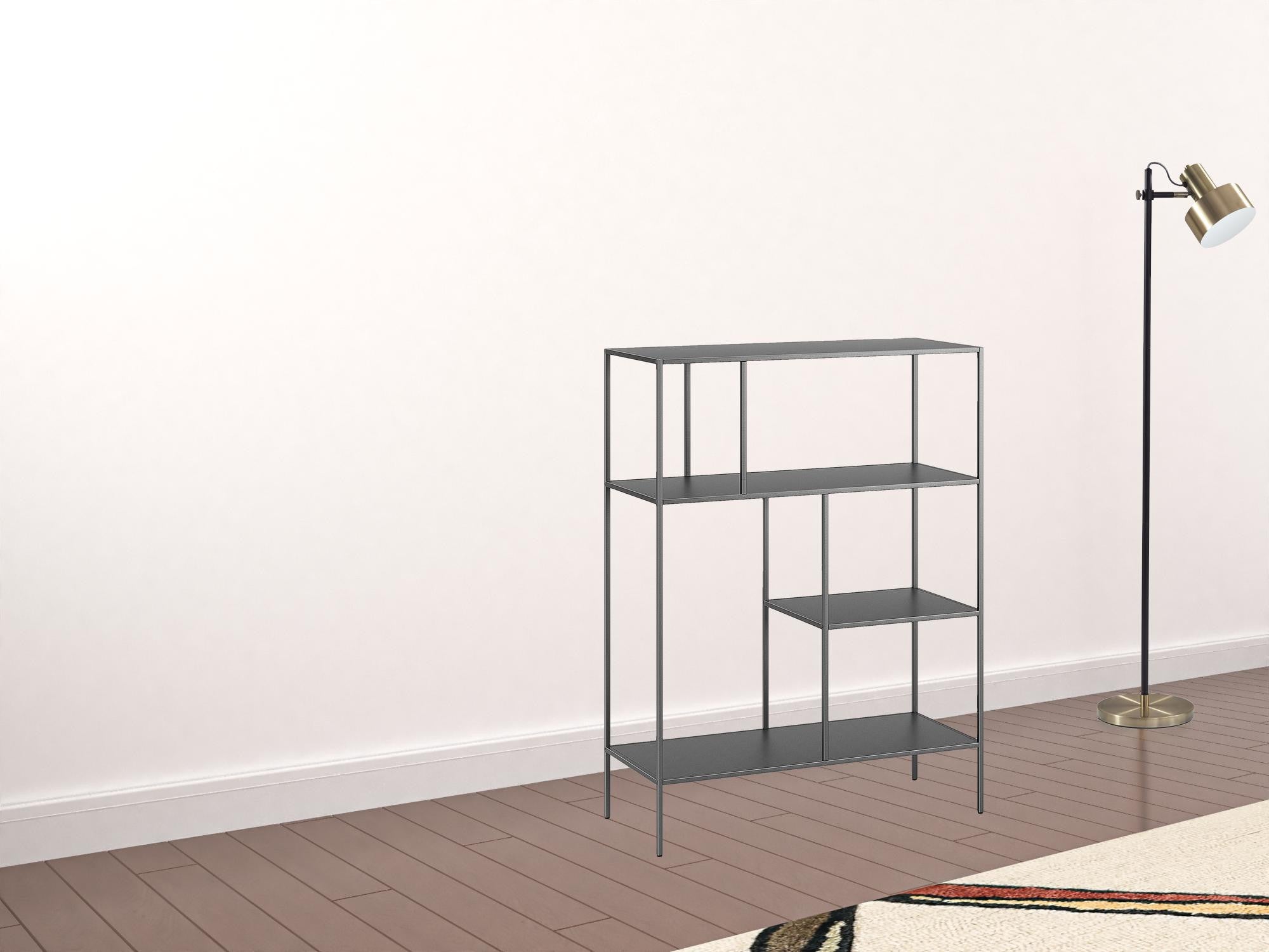 48" Gray Metal Four Tier Geometric Bookcase