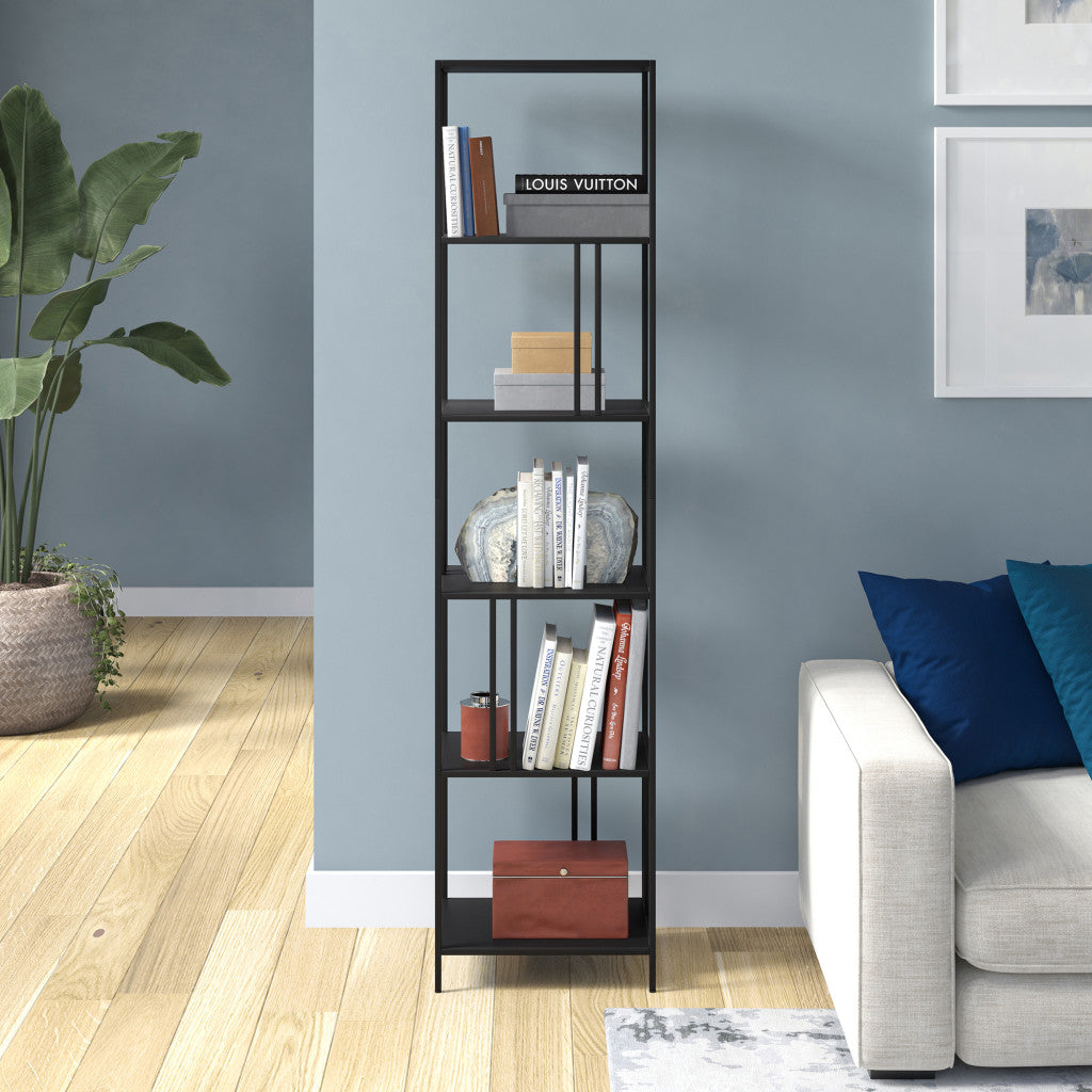 76" Black Metal Five Tier Etagere Bookcase