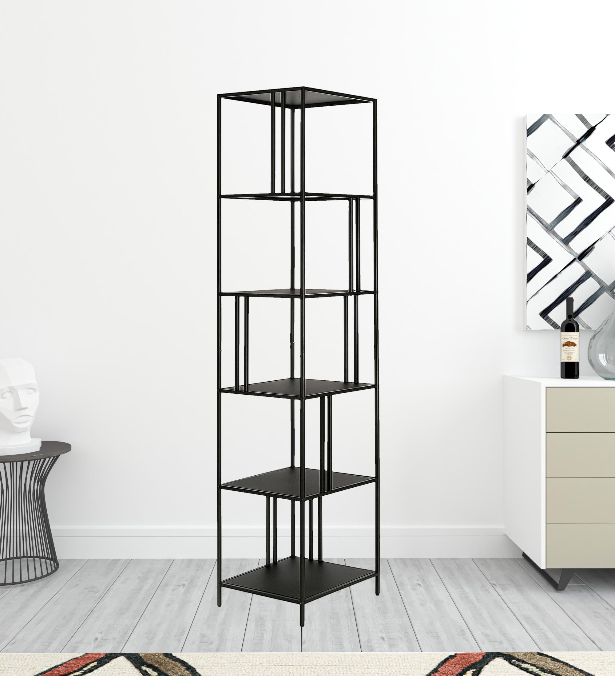 76" Black Metal Five Tier Etagere Bookcase