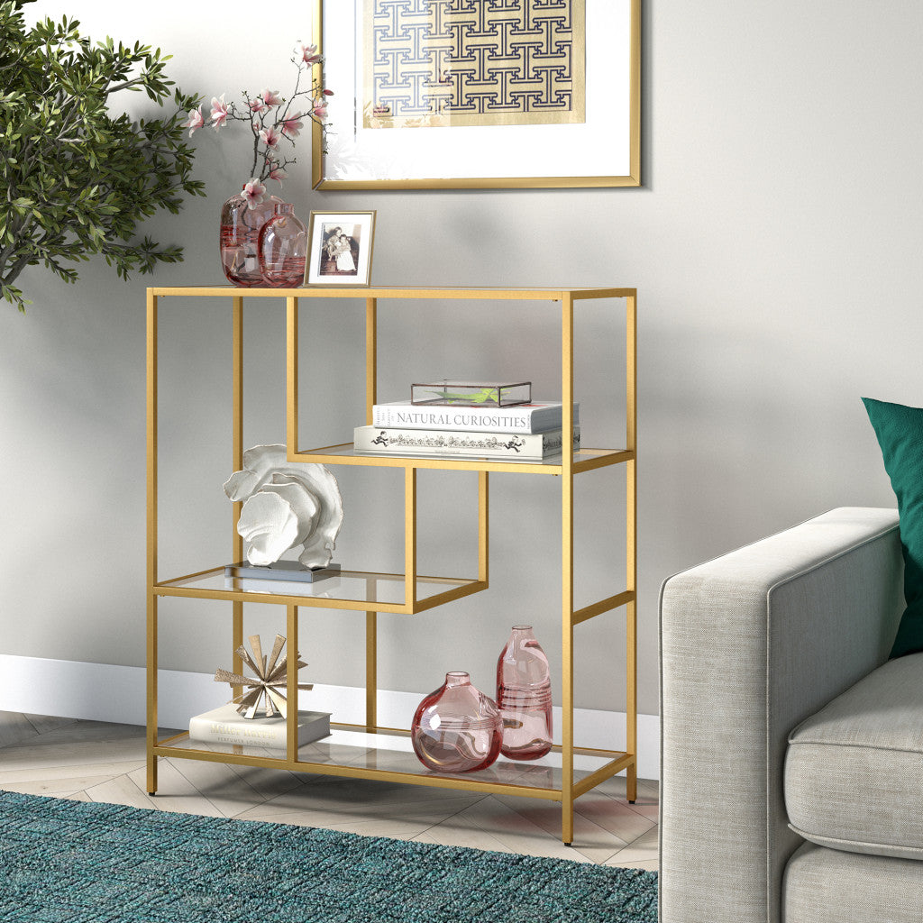 40" Gold Metal And Glass Four Tier Etagere Bookcase